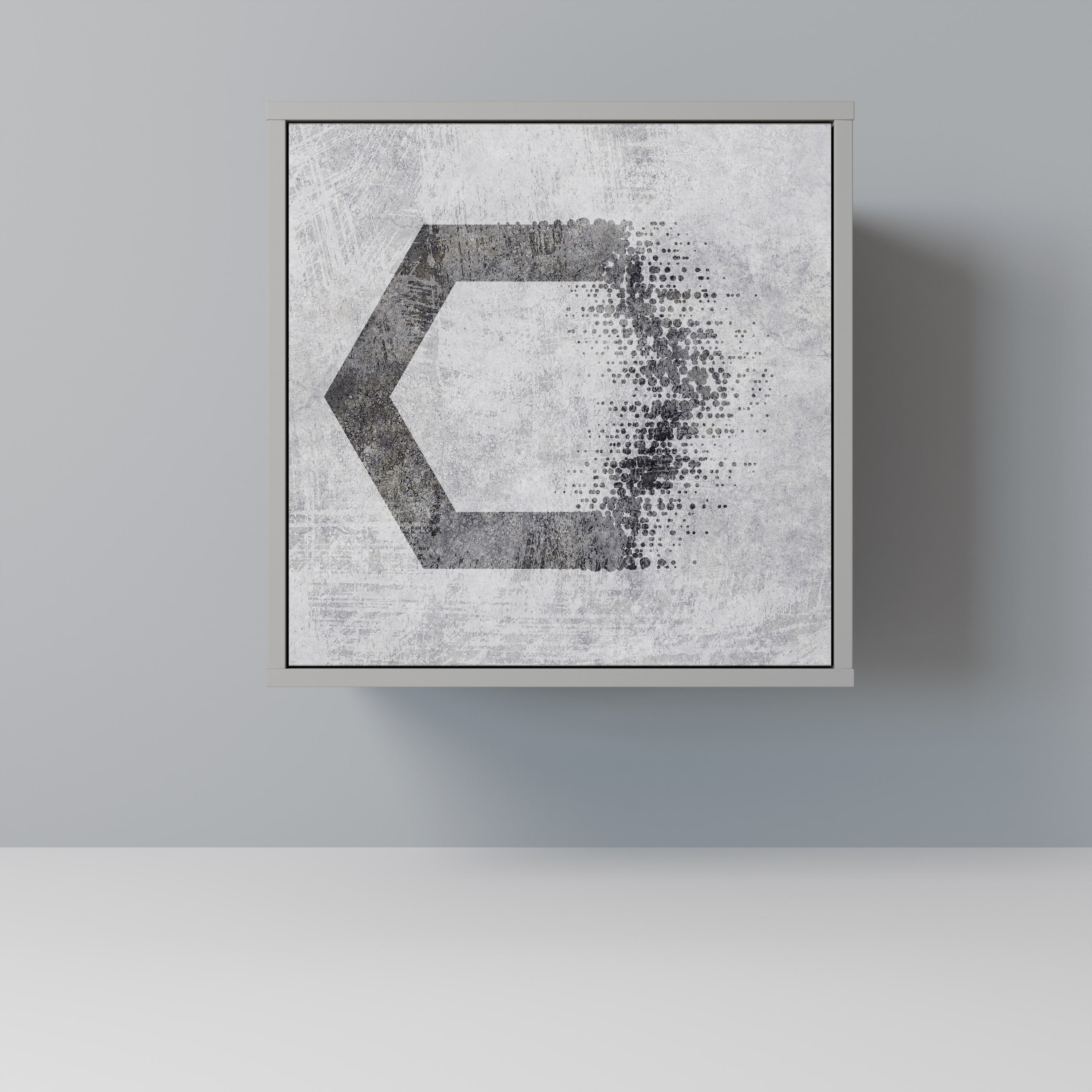 Figuras hexagonales. Aparador de una puerta en acabado gris.