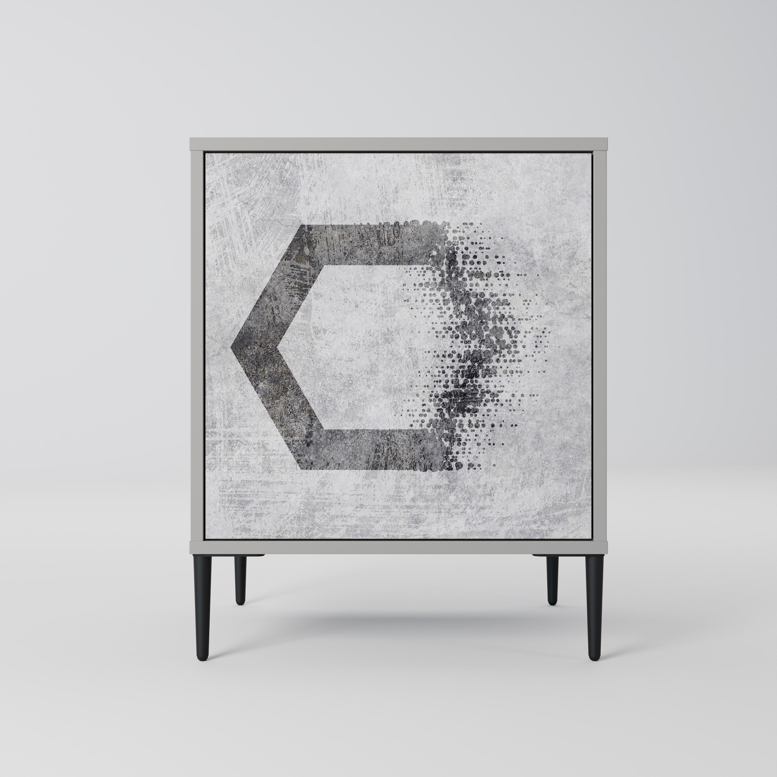 Figuras hexagonales. Aparador de una puerta en acabado gris.