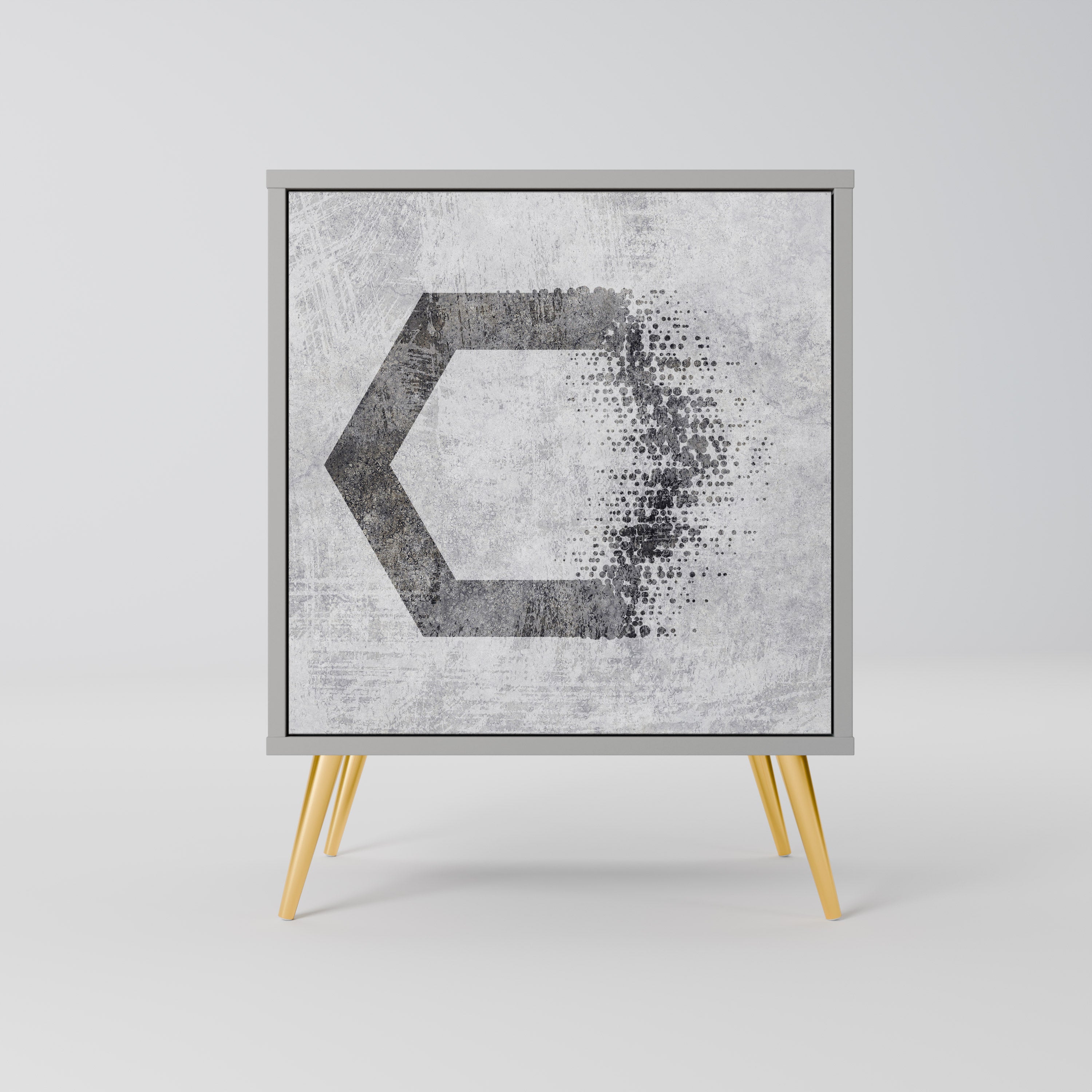 Figuras hexagonales. Aparador de una puerta en acabado gris.