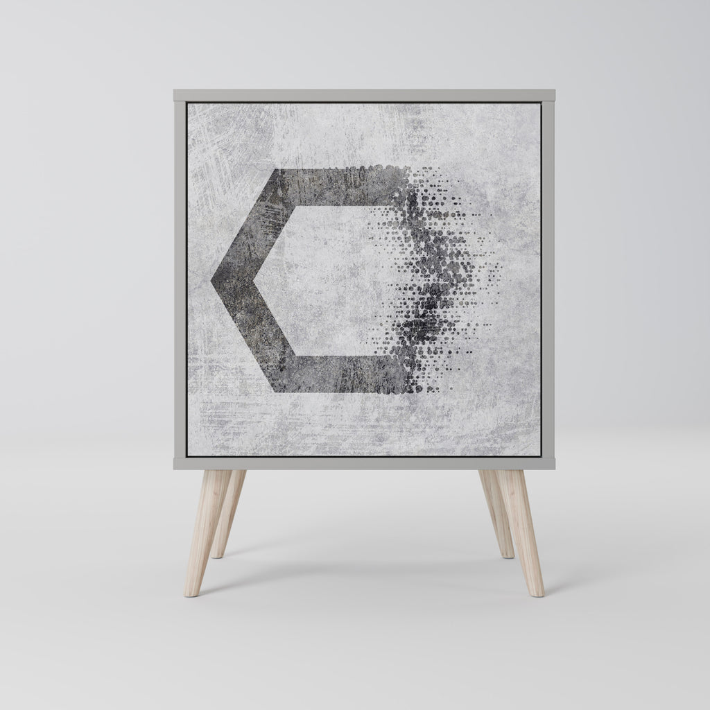 Figuras hexagonales. Aparador de una puerta en acabado gris.