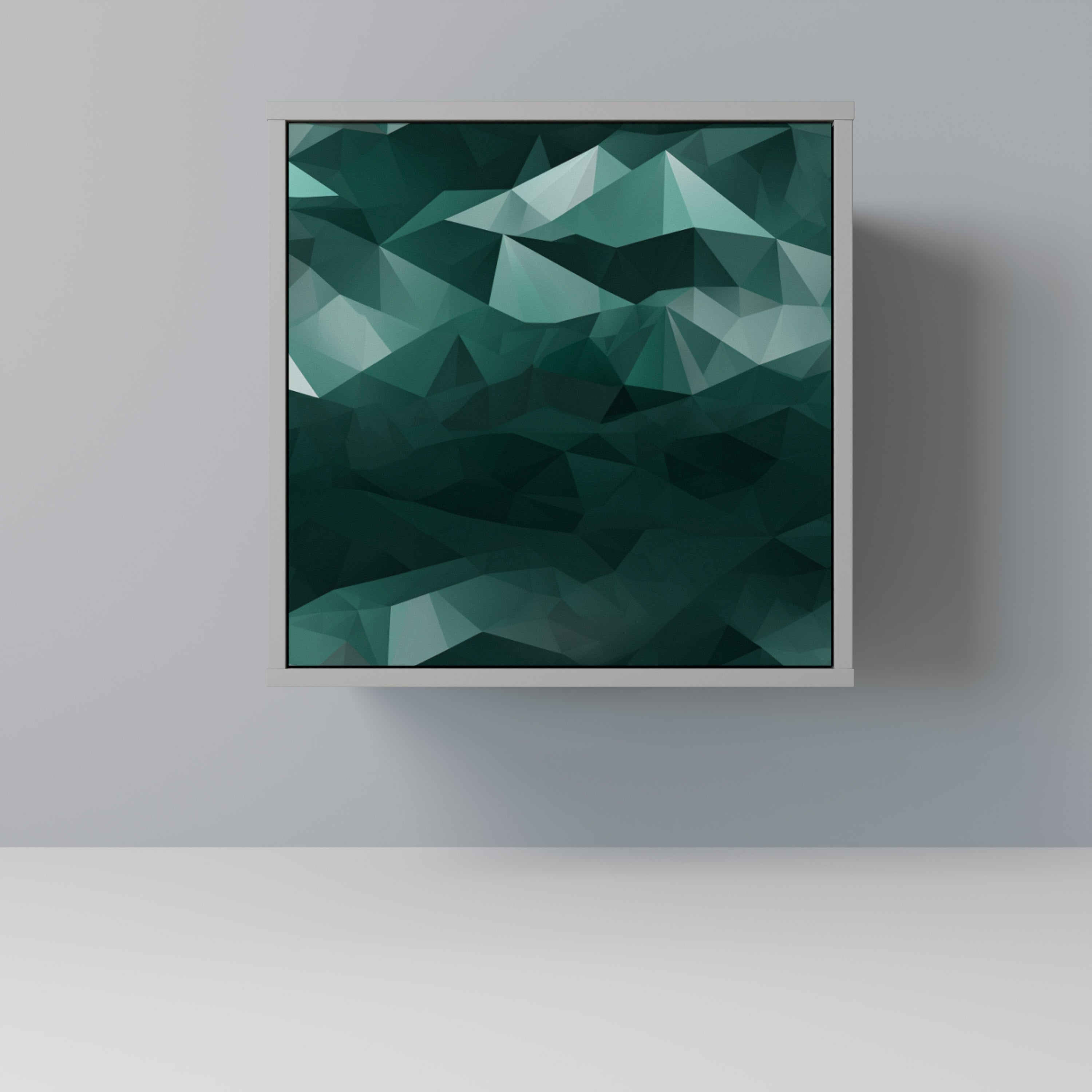 Aparador flotante poligonal de 1 puerta en acabado gris