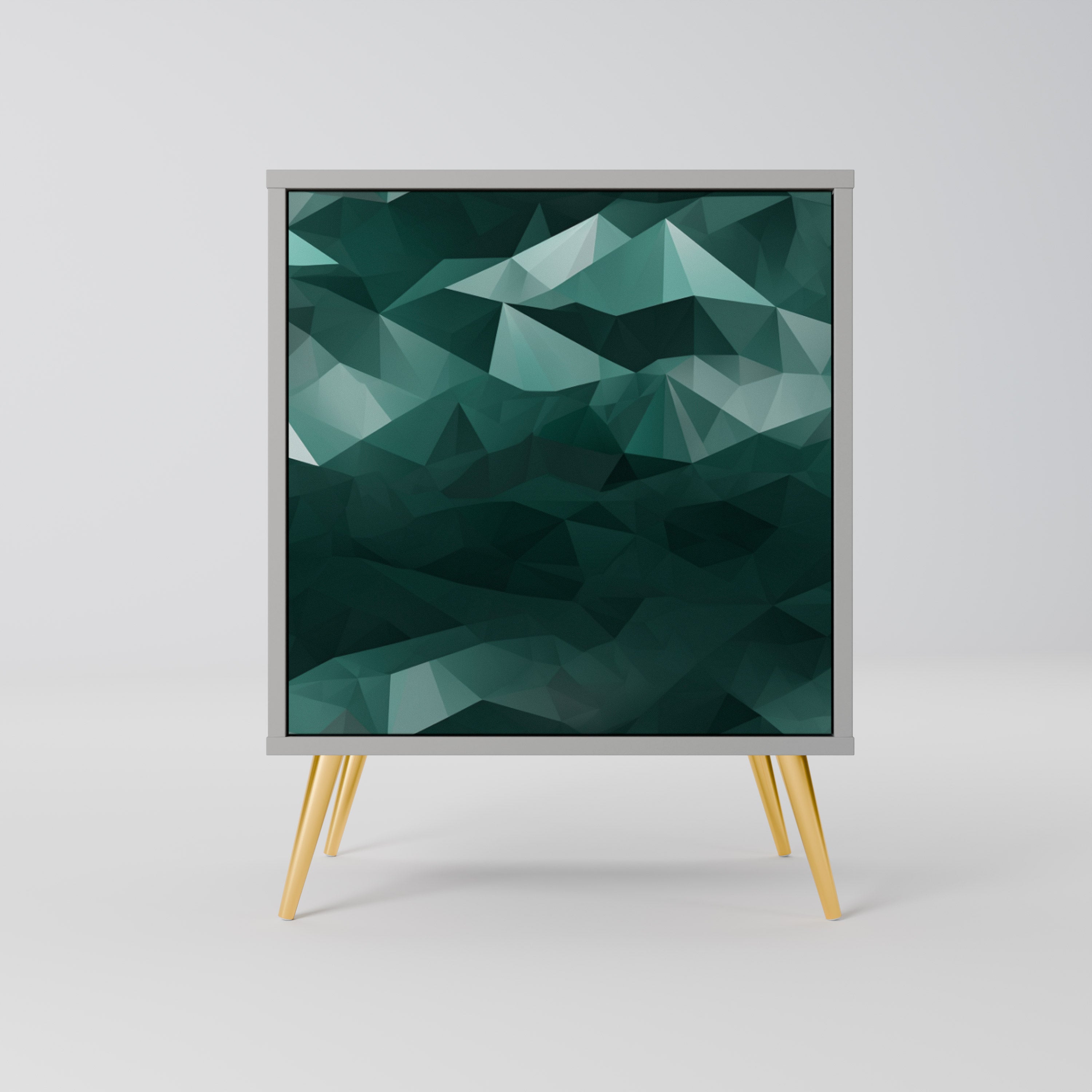 Aparador flotante poligonal de 1 puerta en acabado gris