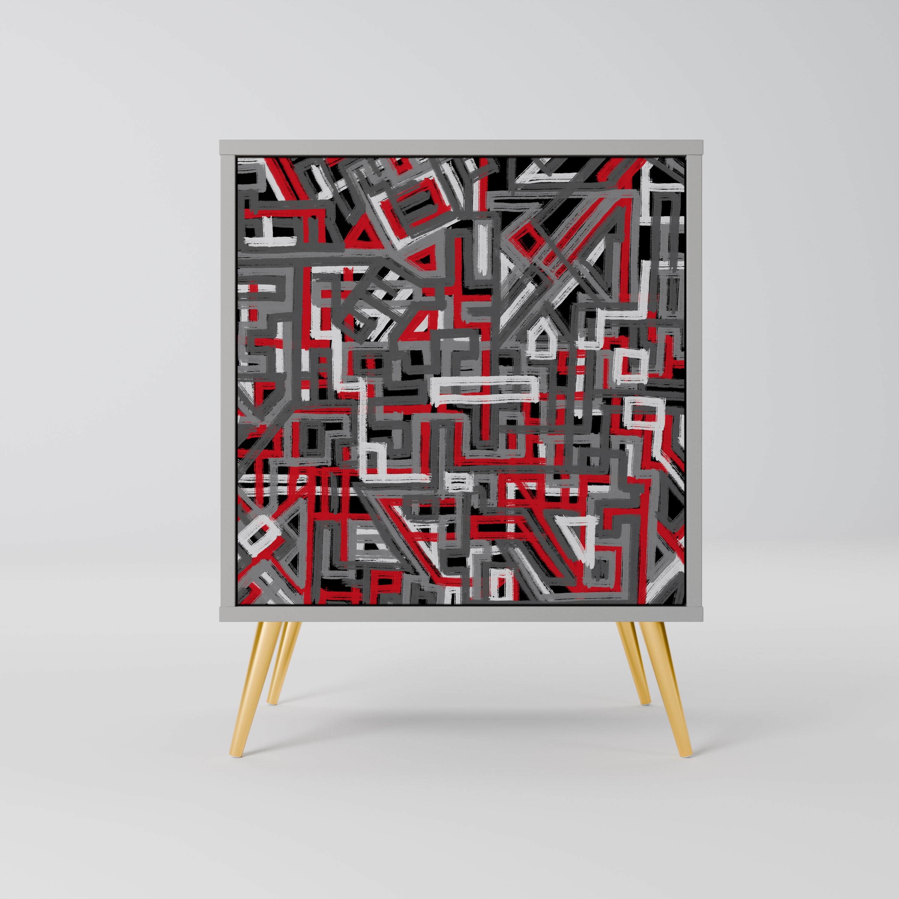 Aparador de 1 puerta BROKEN LINES en acabado gris