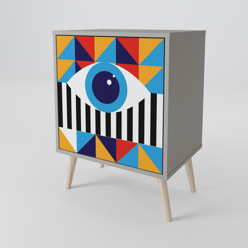 ABSTRACTION AND GEOMETRY 1-Door Sideboard in Grey Finish