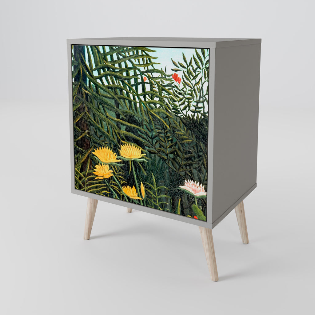 Aparador de 1 puerta VIRGEN FOREST CON ATARDECER en acabado gris