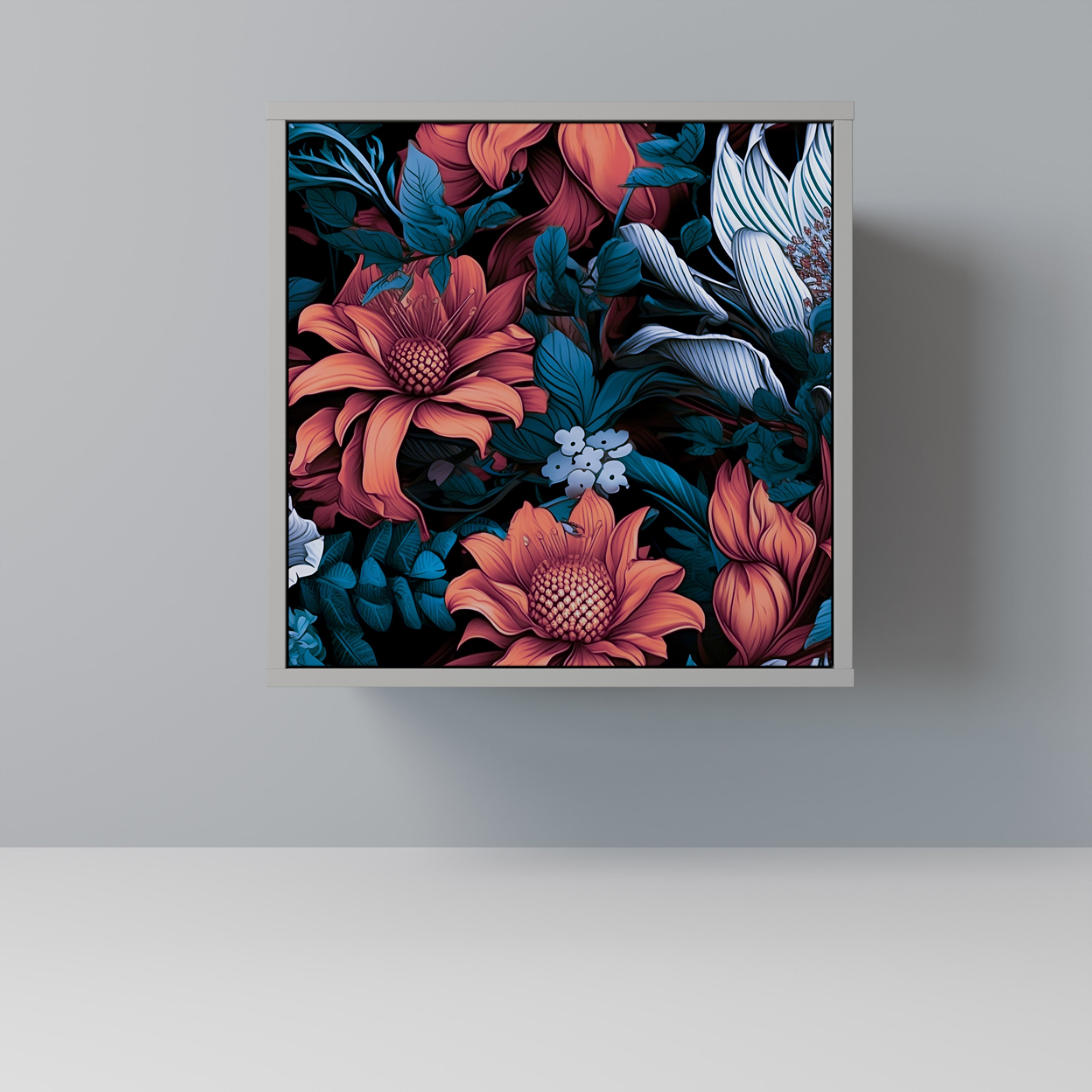 Aparador ETHEREAL BLOSSOMS de 1 puerta en acabado gris