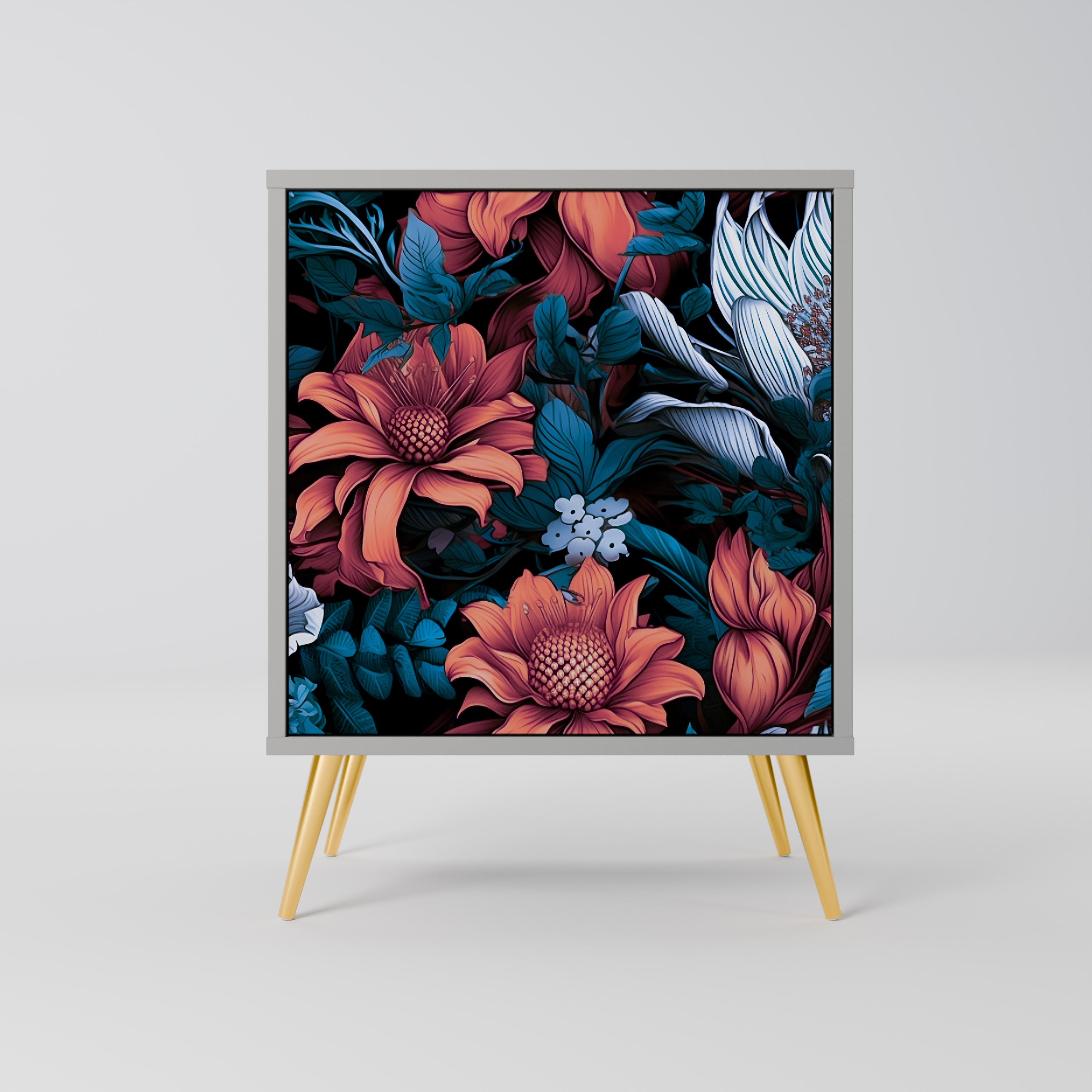 Aparador ETHEREAL BLOSSOMS de 1 puerta en acabado gris