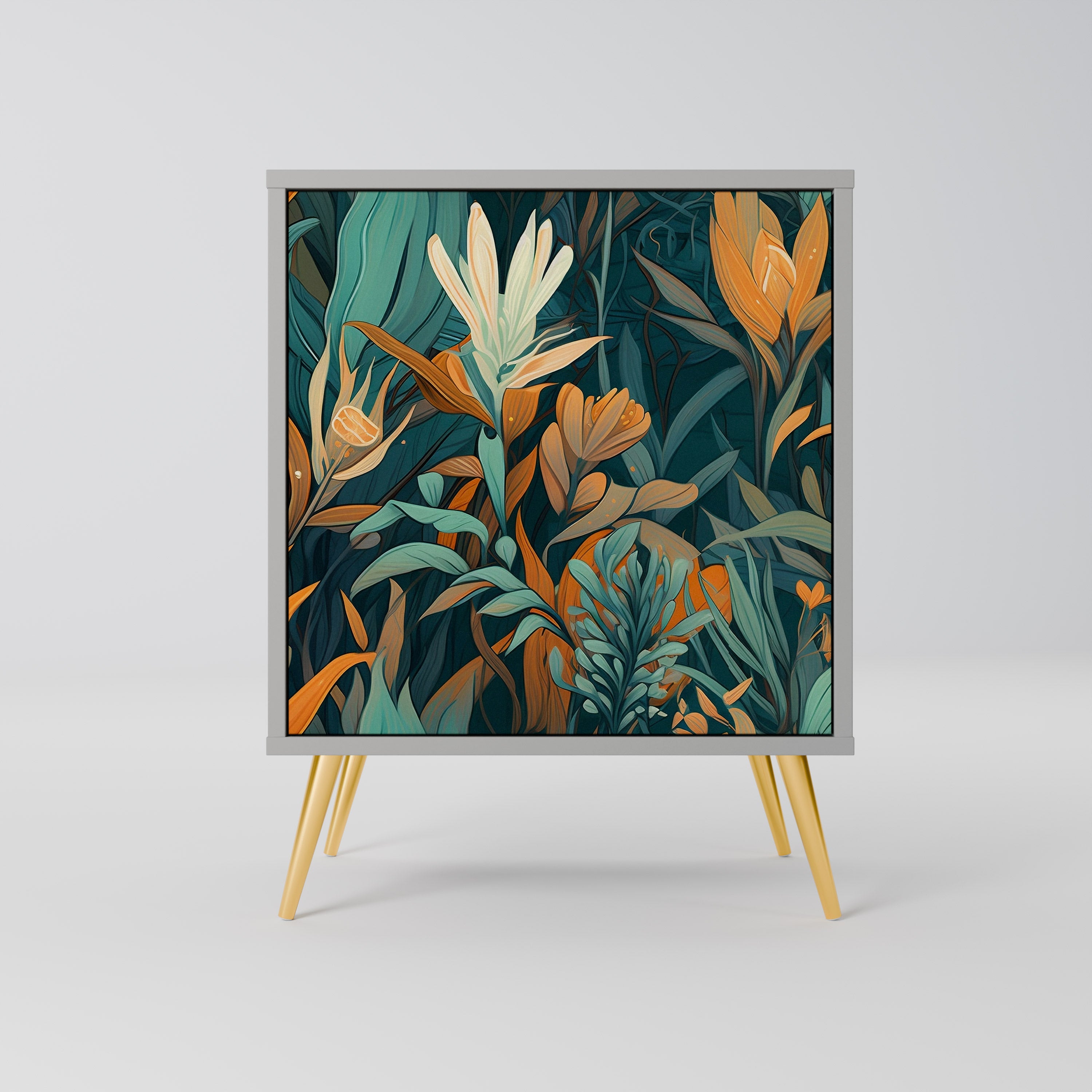 Aparador FLORAL SERENITY de 1 puerta en acabado gris