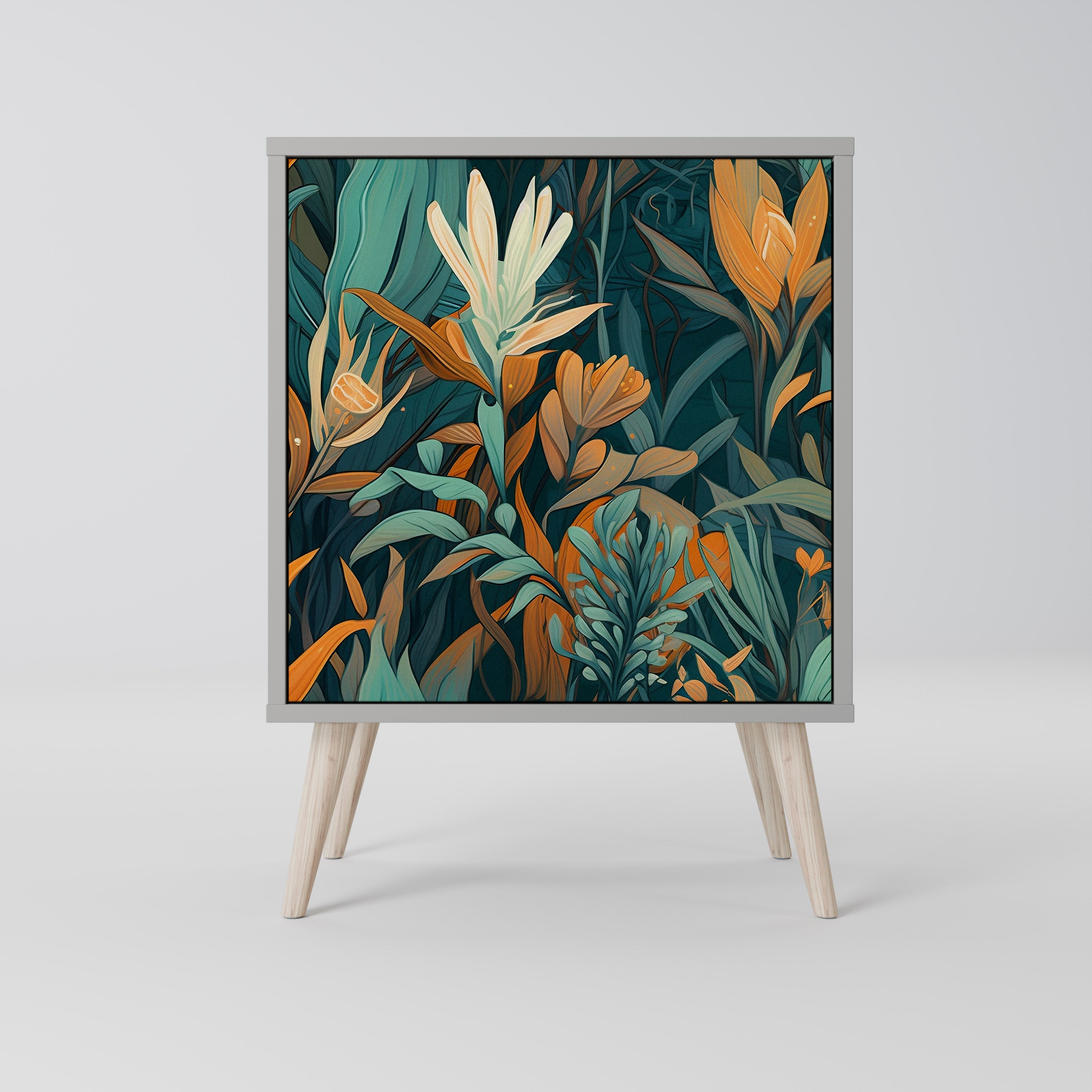 Aparador FLORAL SERENITY de 1 puerta en acabado gris