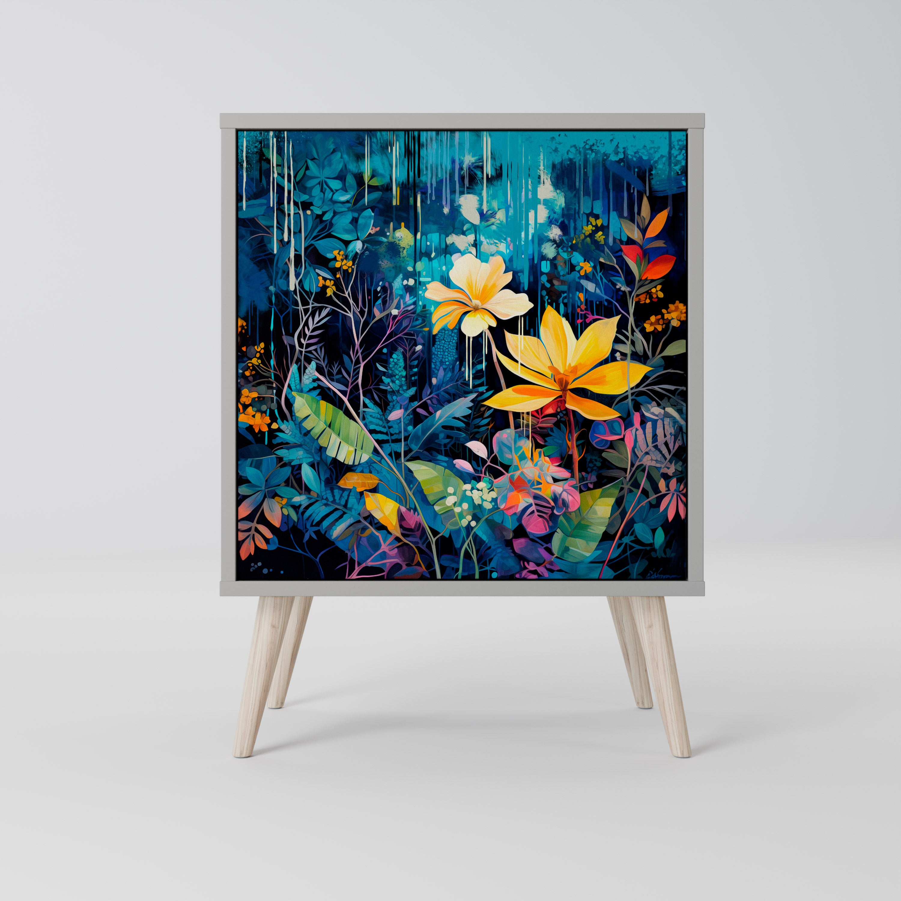 Aparador de 1 puerta MIDNIGHT BLOSSOM en acabado gris