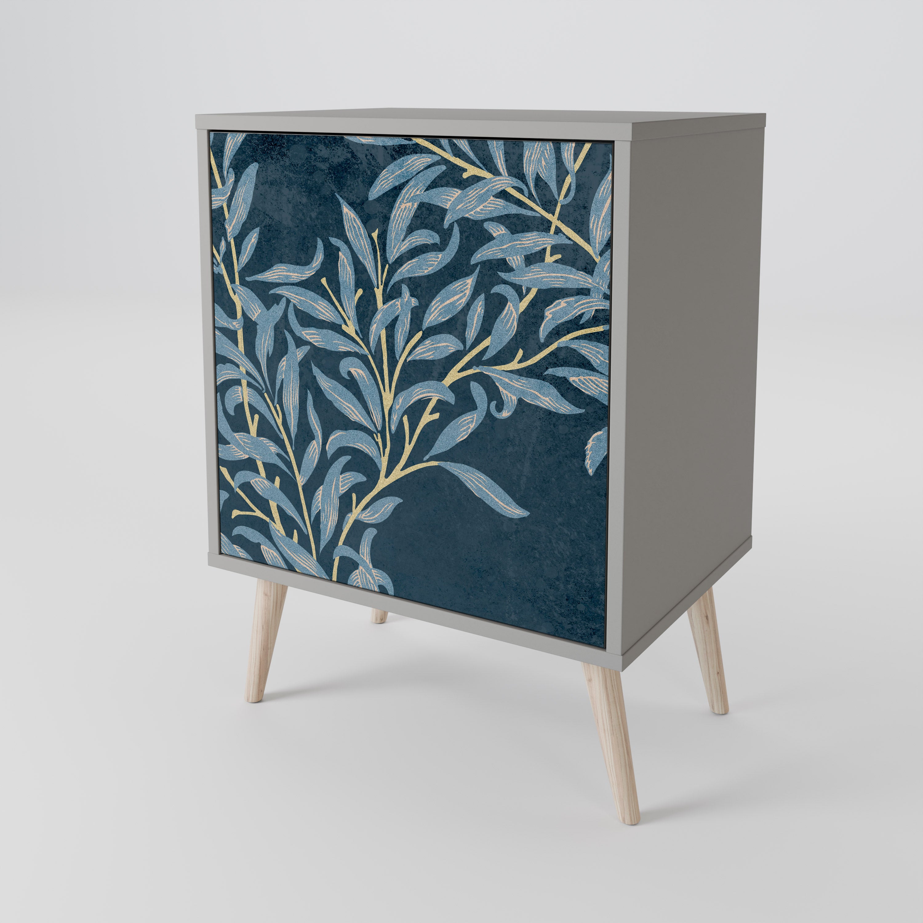 BLUE LEAVES 1-Door Sideboard in Grey Finish