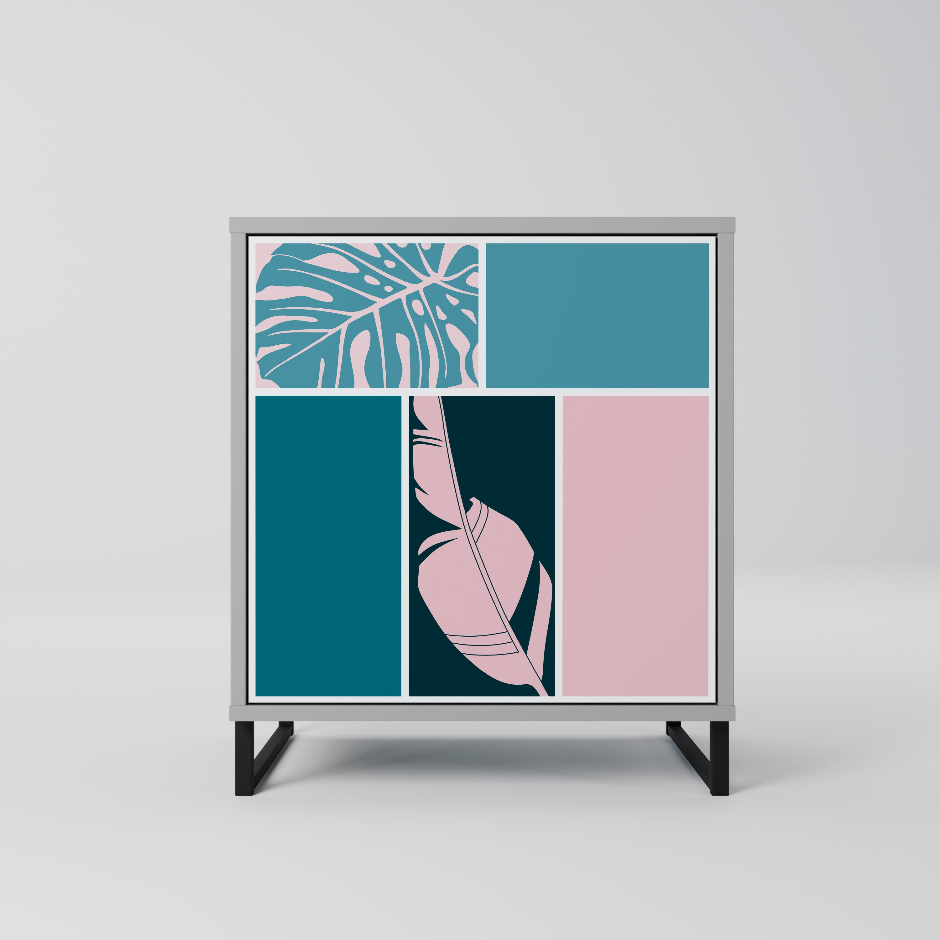 COMBINACIÓN DE FORMAS Aparador de 1 puerta en acabado gris