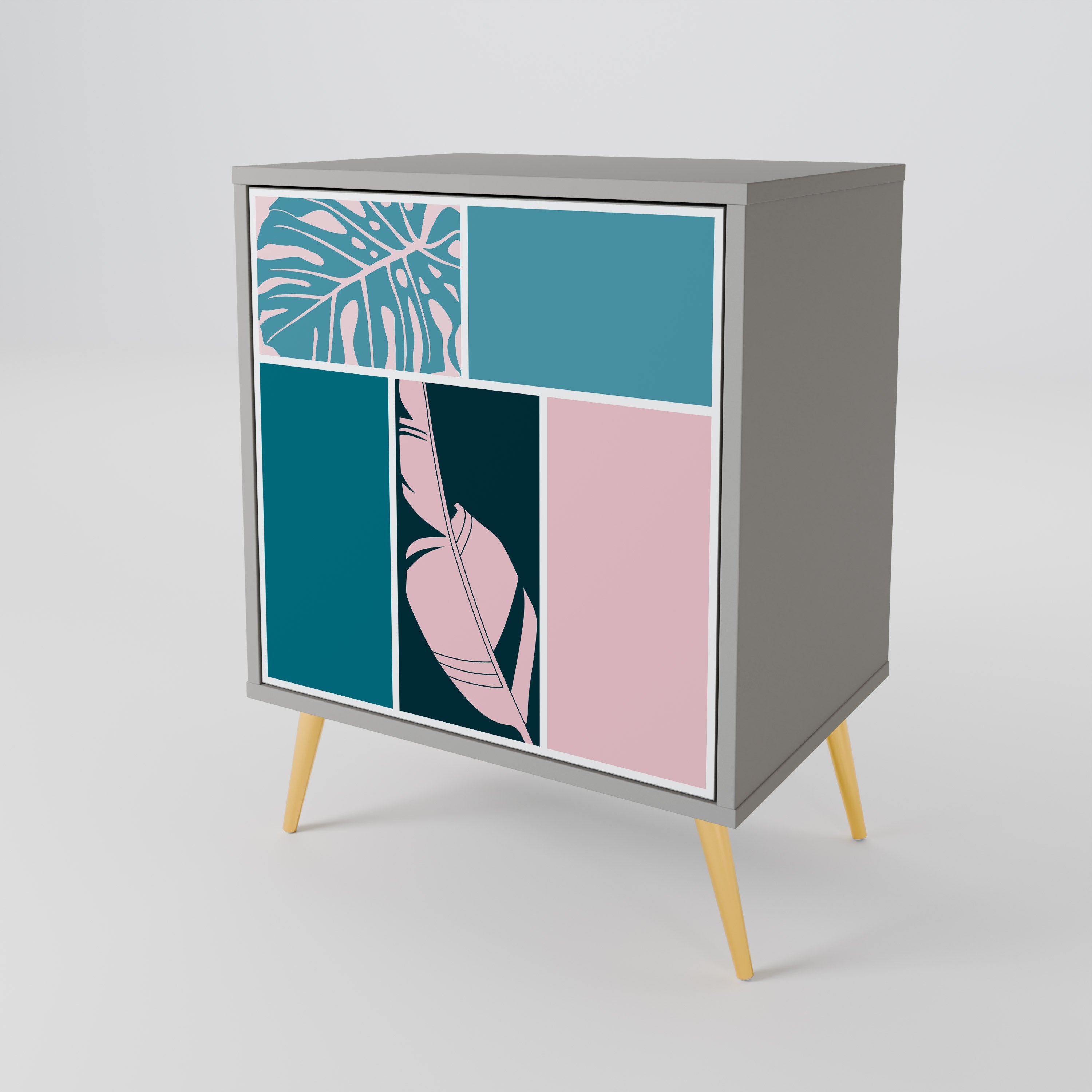 COMBINACIÓN DE FORMAS Aparador de 1 puerta en acabado gris