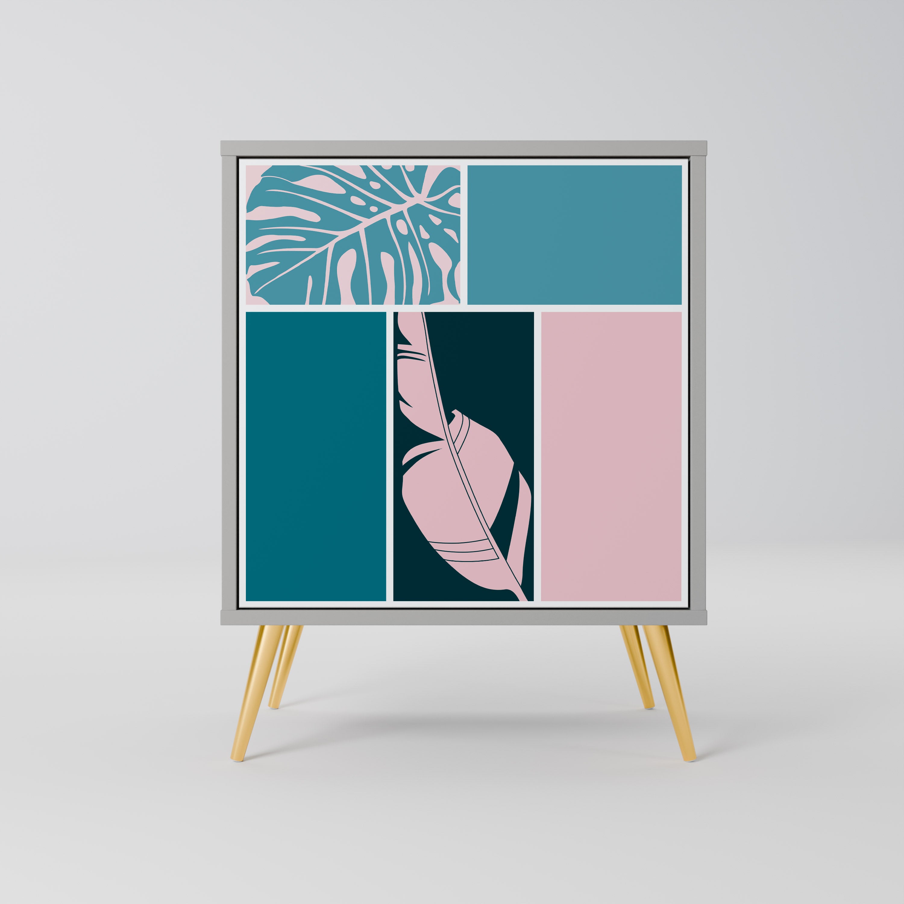 COMBINACIÓN DE FORMAS Aparador de 1 puerta en acabado gris