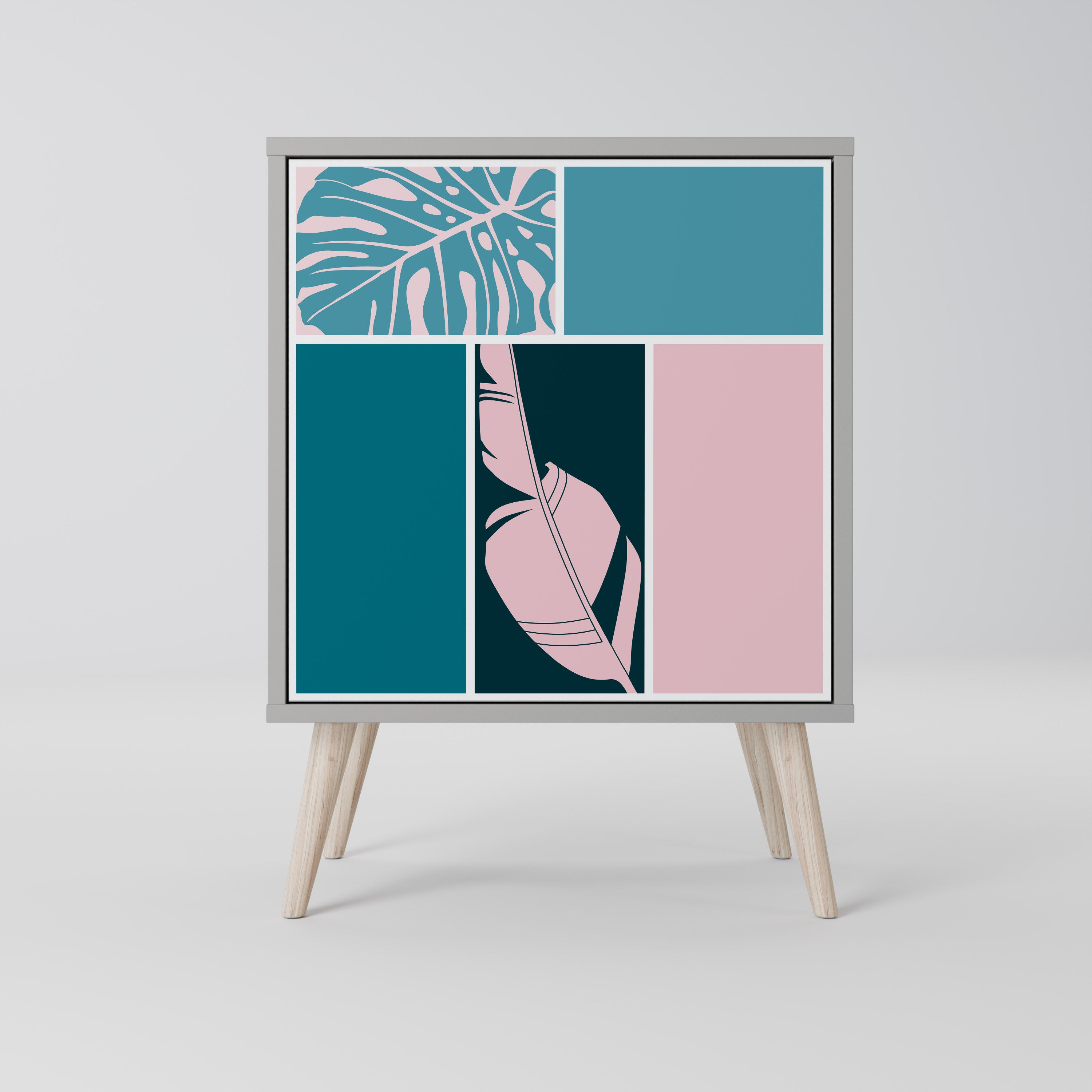 COMBINACIÓN DE FORMAS Aparador de 1 puerta en acabado gris