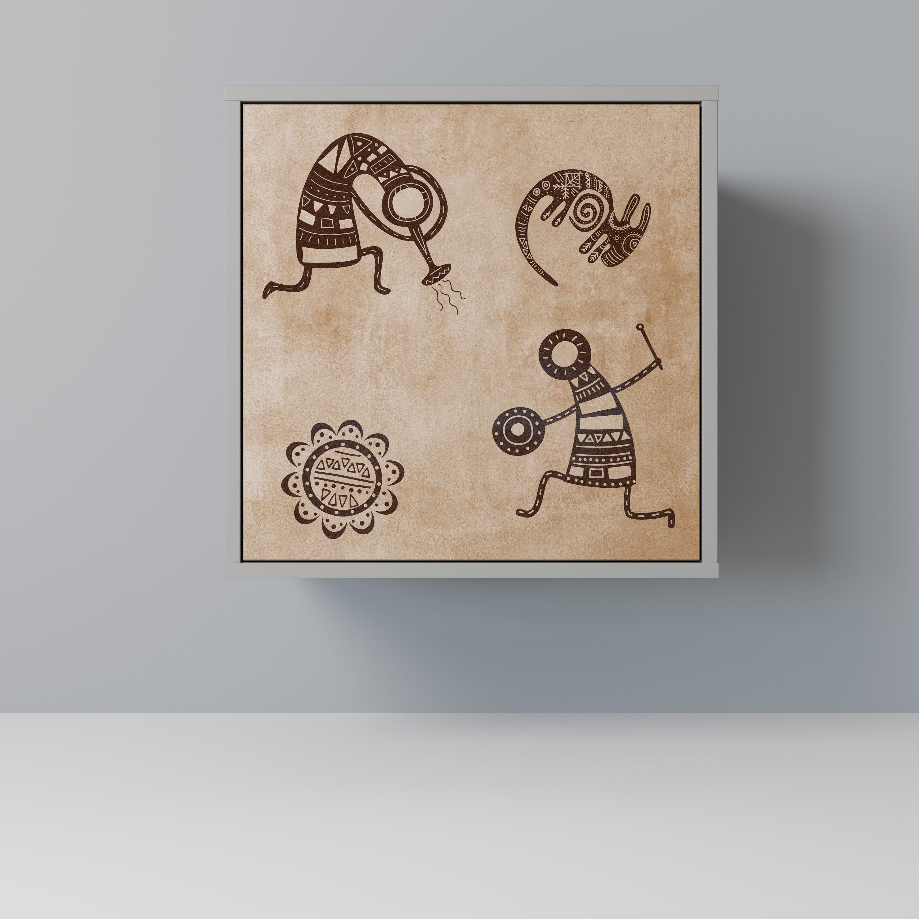 Aparador de estilo africano de una puerta en acabado gris