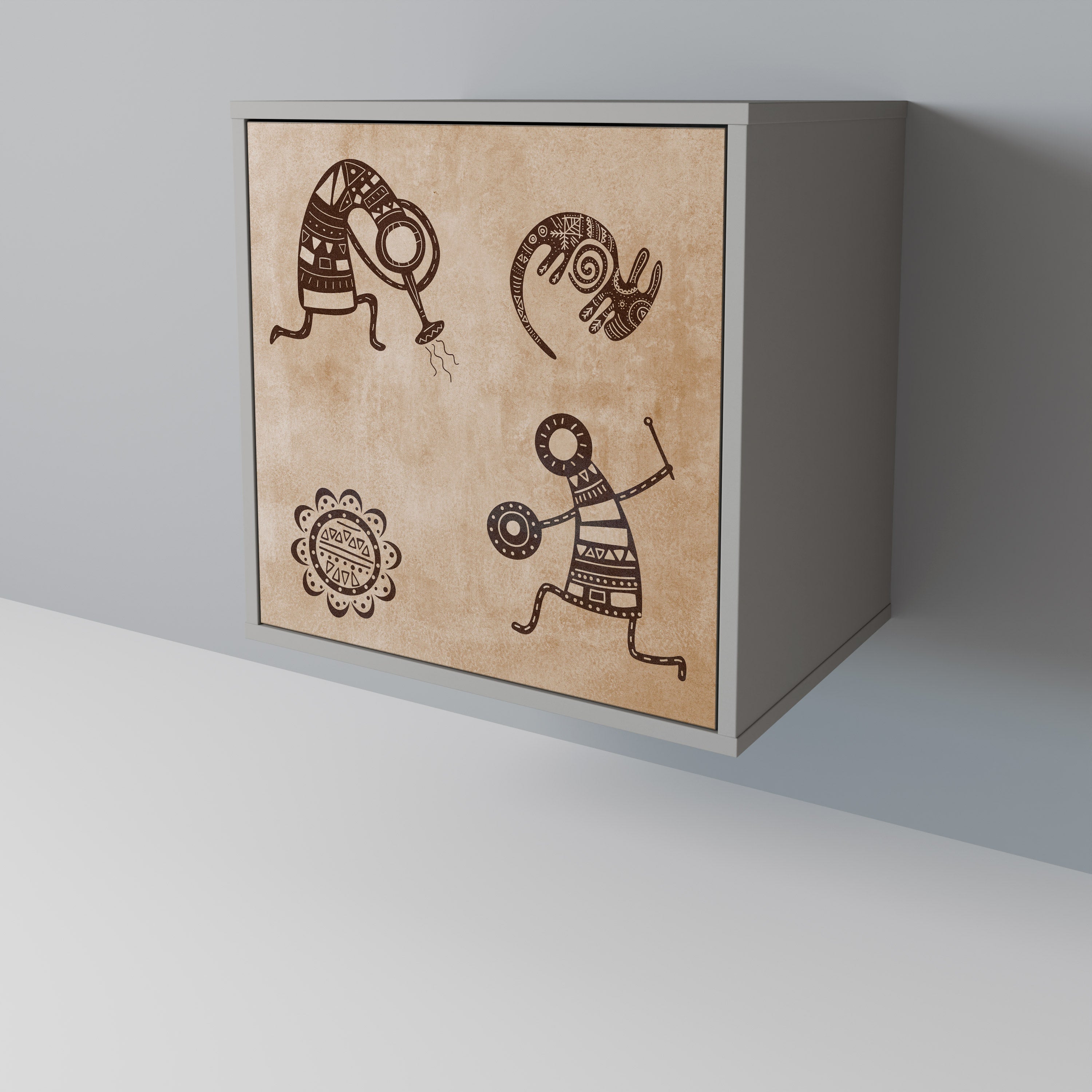 Aparador de estilo africano de una puerta en acabado gris