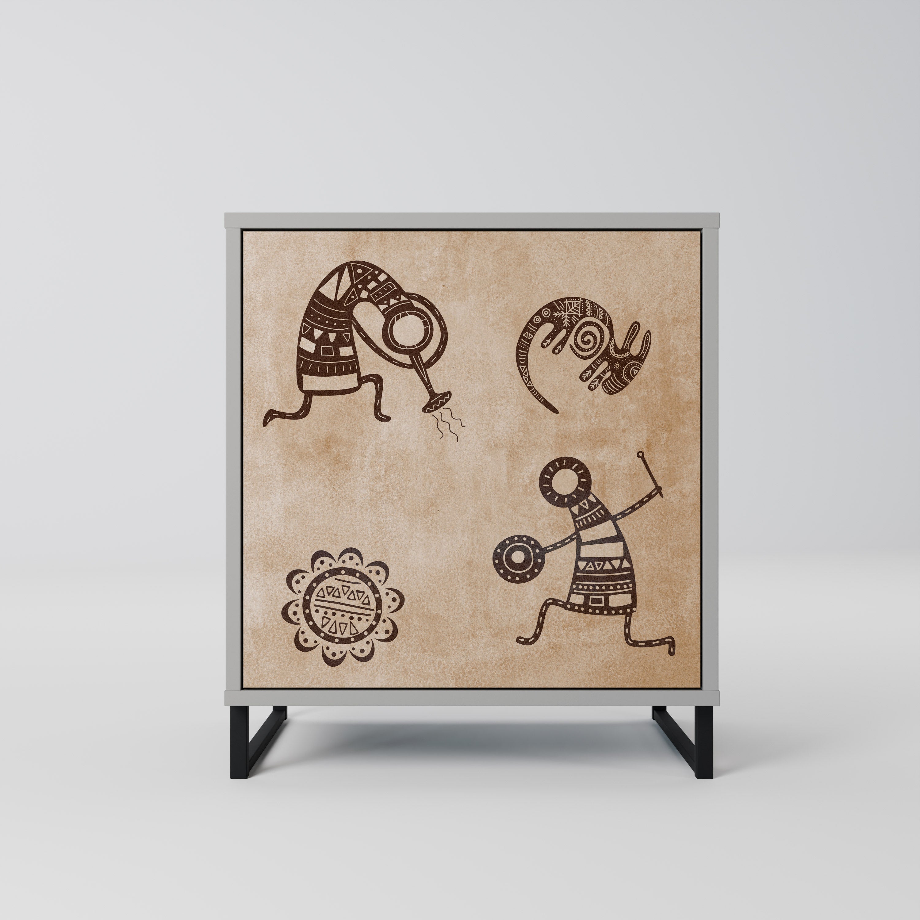 Aparador de estilo africano de una puerta en acabado gris