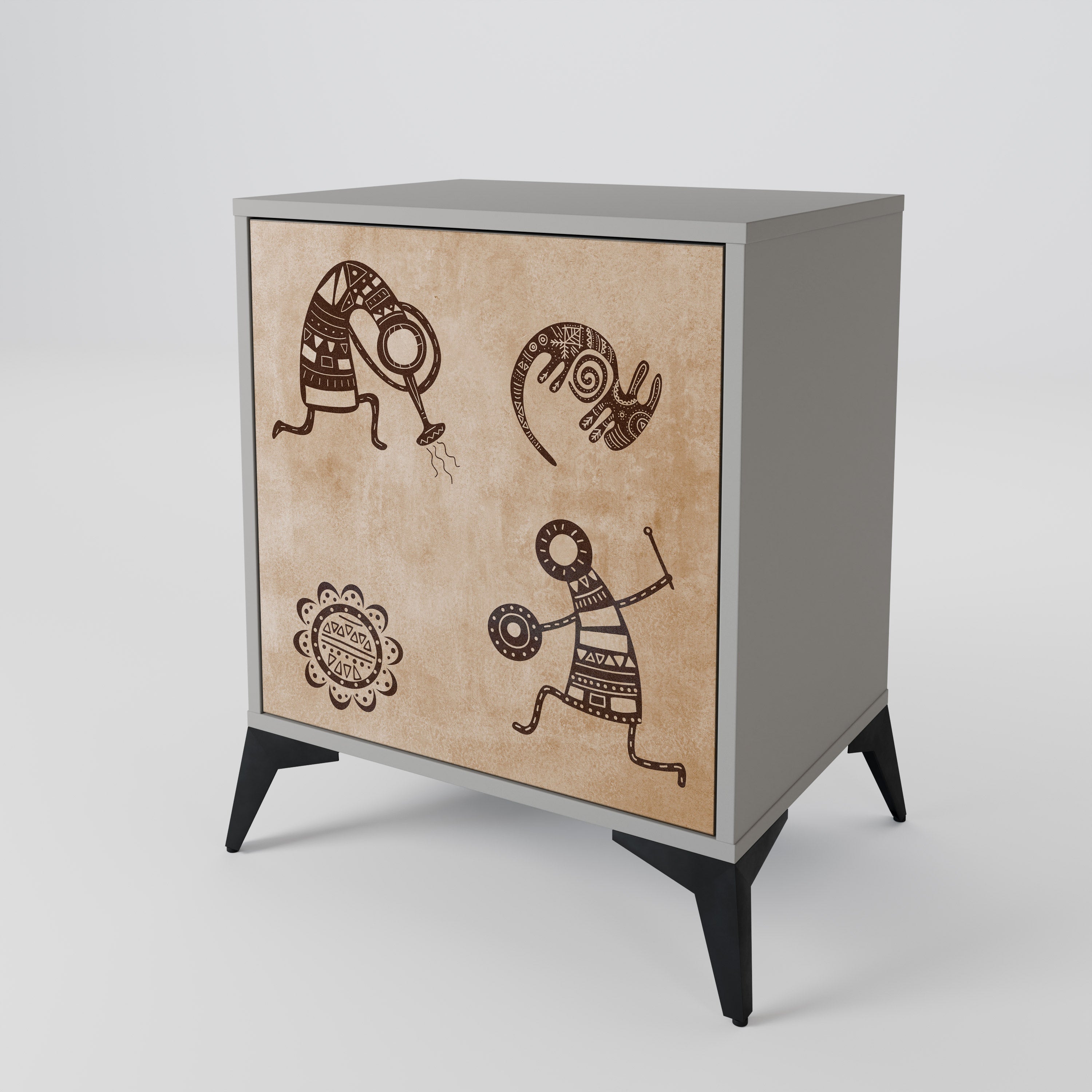 Aparador de estilo africano de una puerta en acabado gris