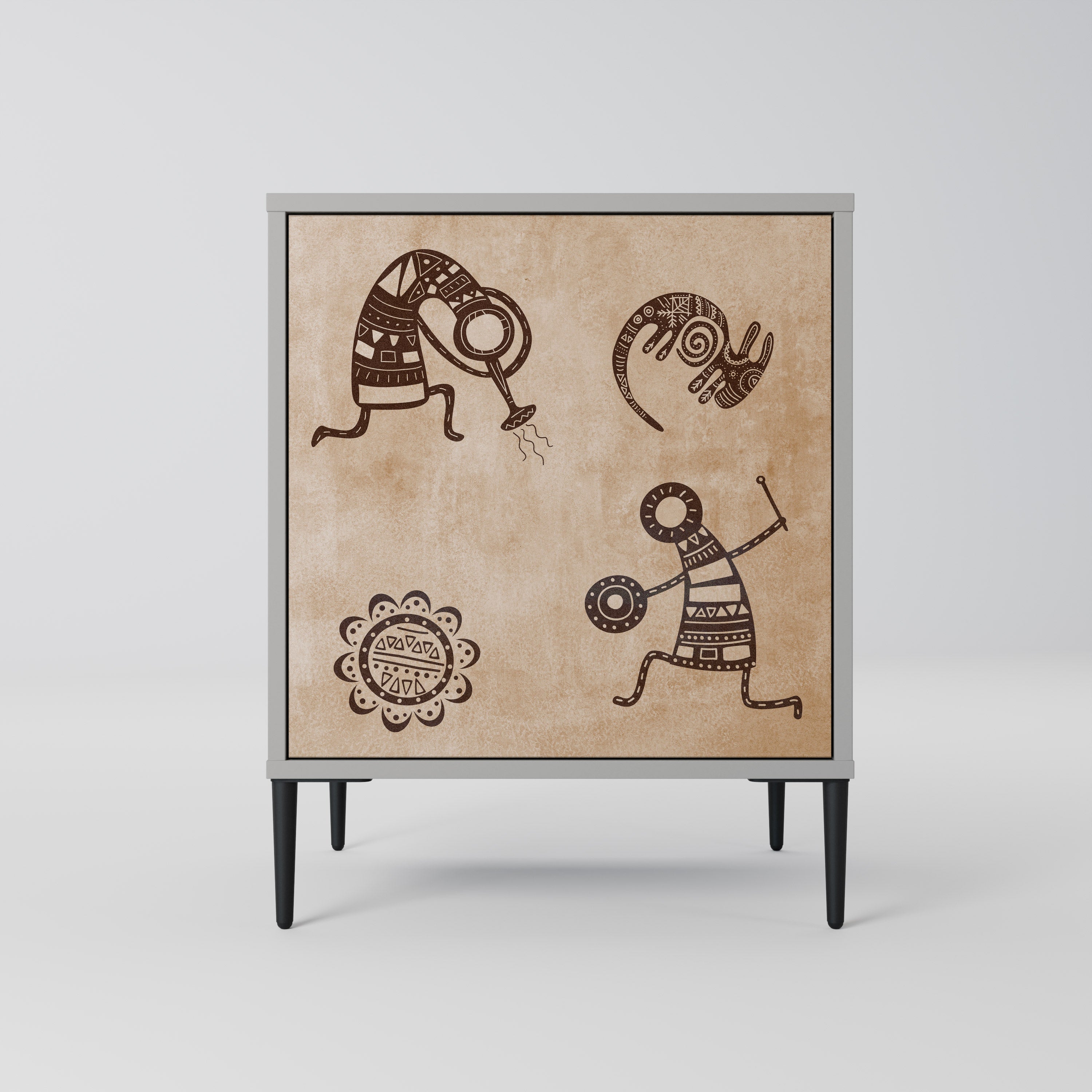 Aparador de estilo africano de una puerta en acabado gris