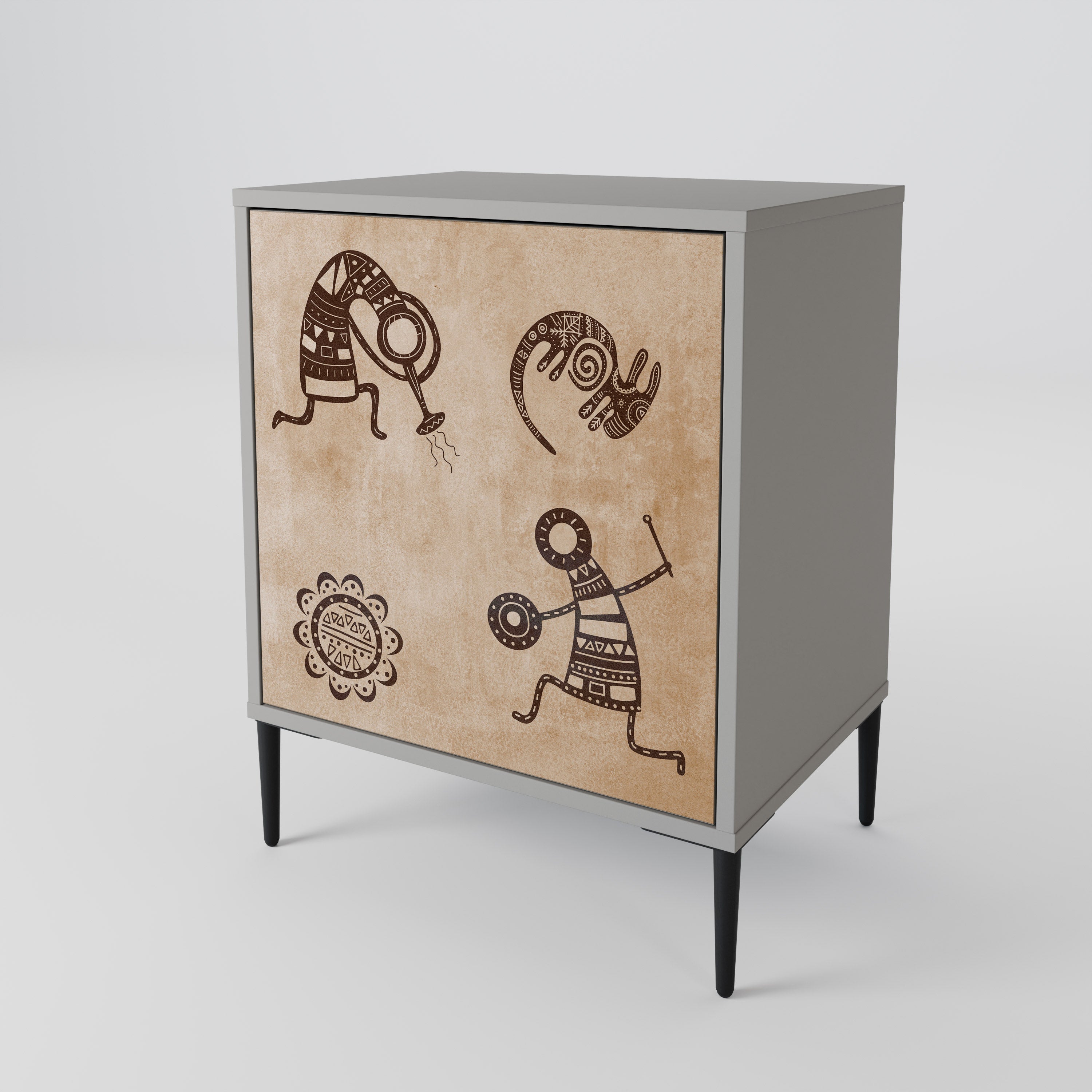 Aparador de estilo africano de una puerta en acabado gris