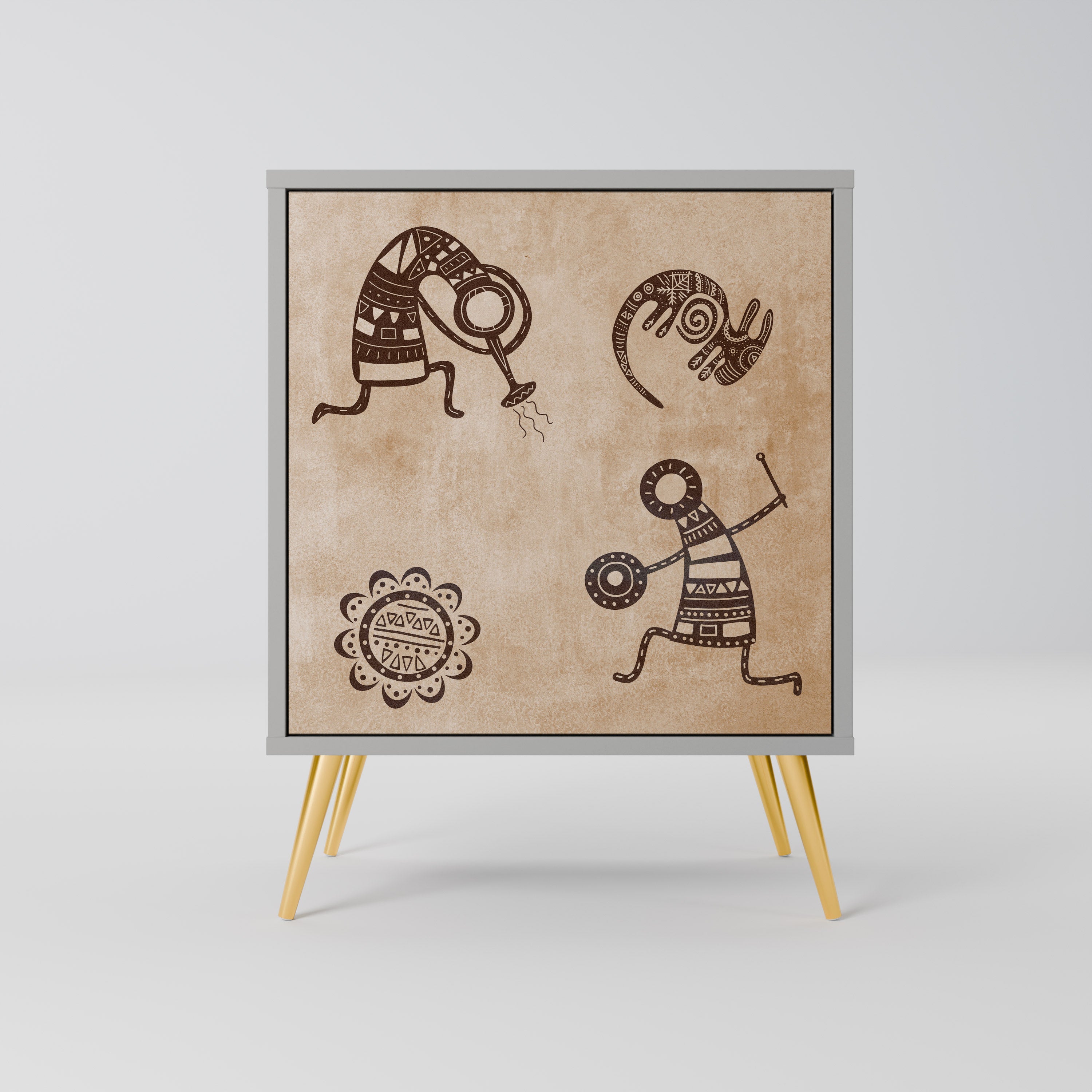 Aparador de estilo africano de una puerta en acabado gris