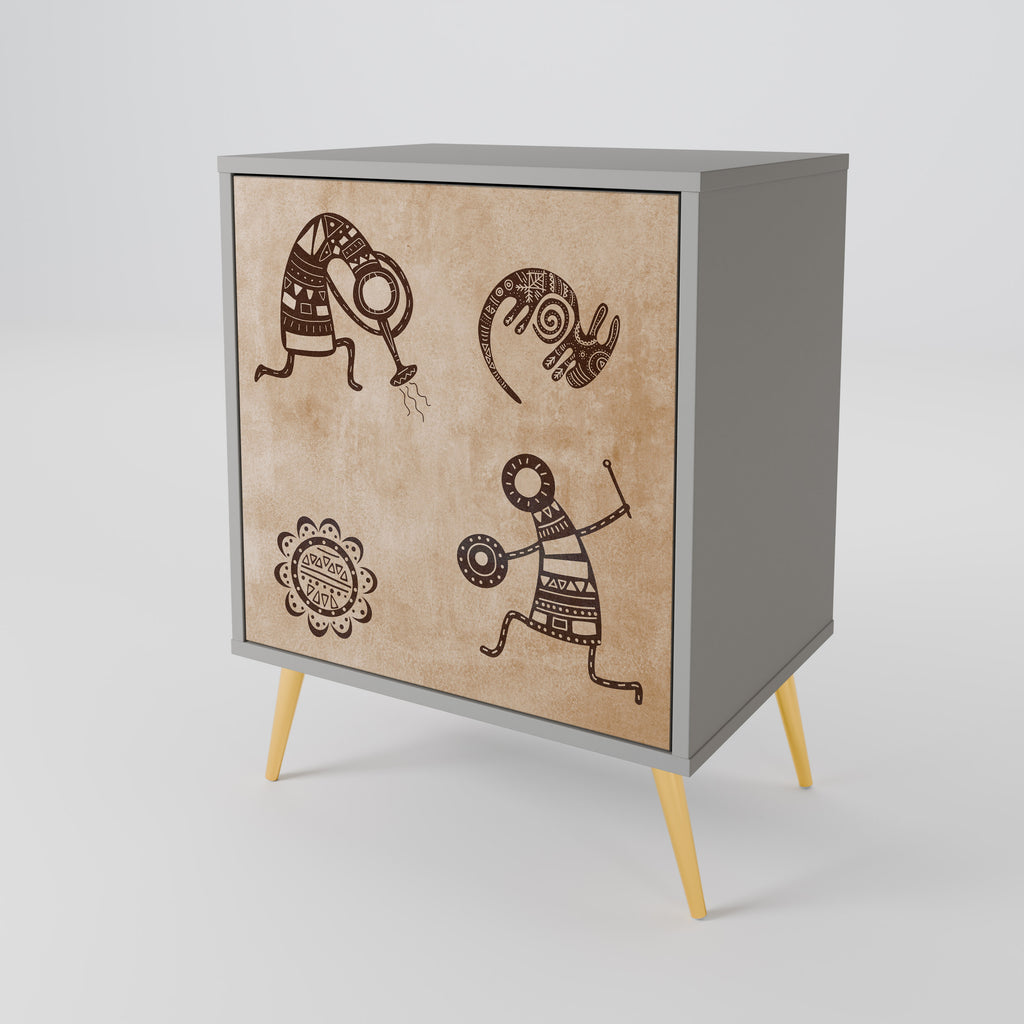 Aparador de estilo africano de una puerta en acabado gris