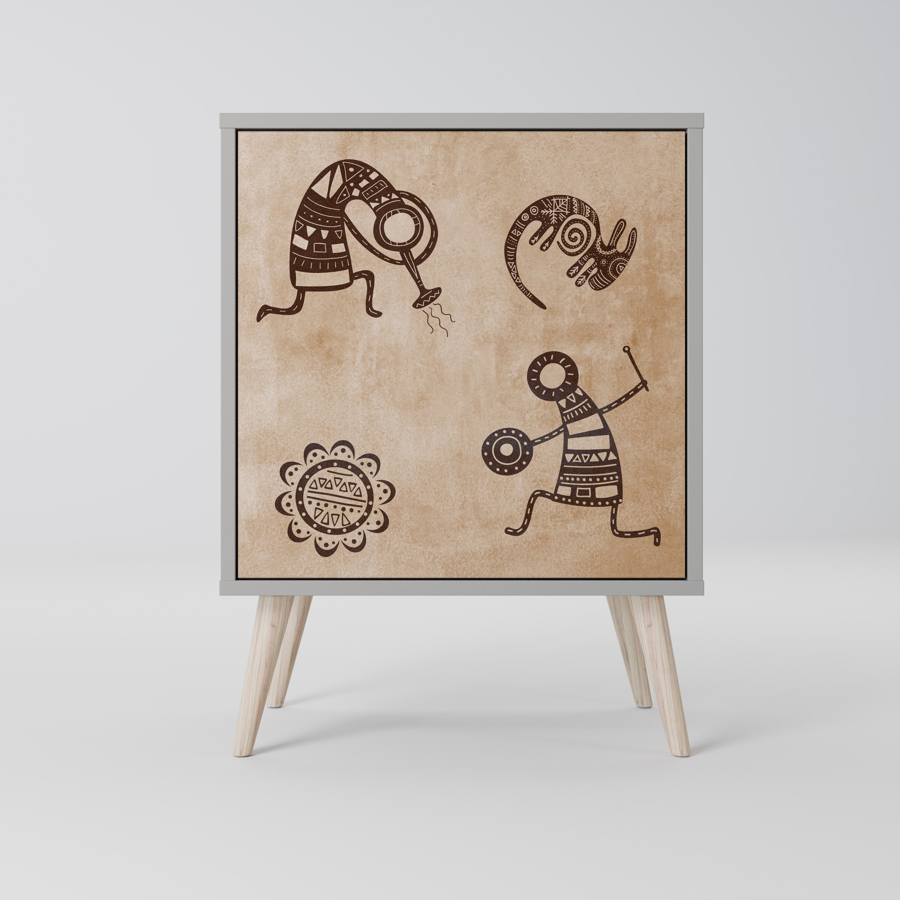 Aparador de estilo africano de una puerta en acabado gris