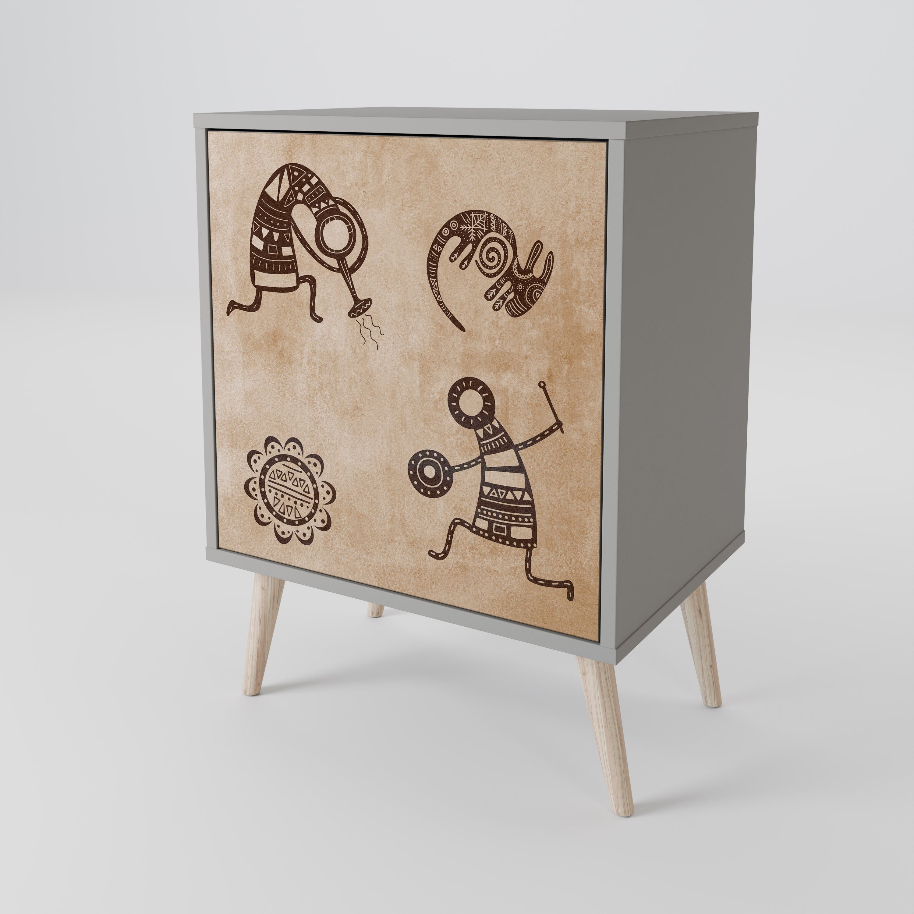 Aparador de estilo africano de una puerta en acabado gris