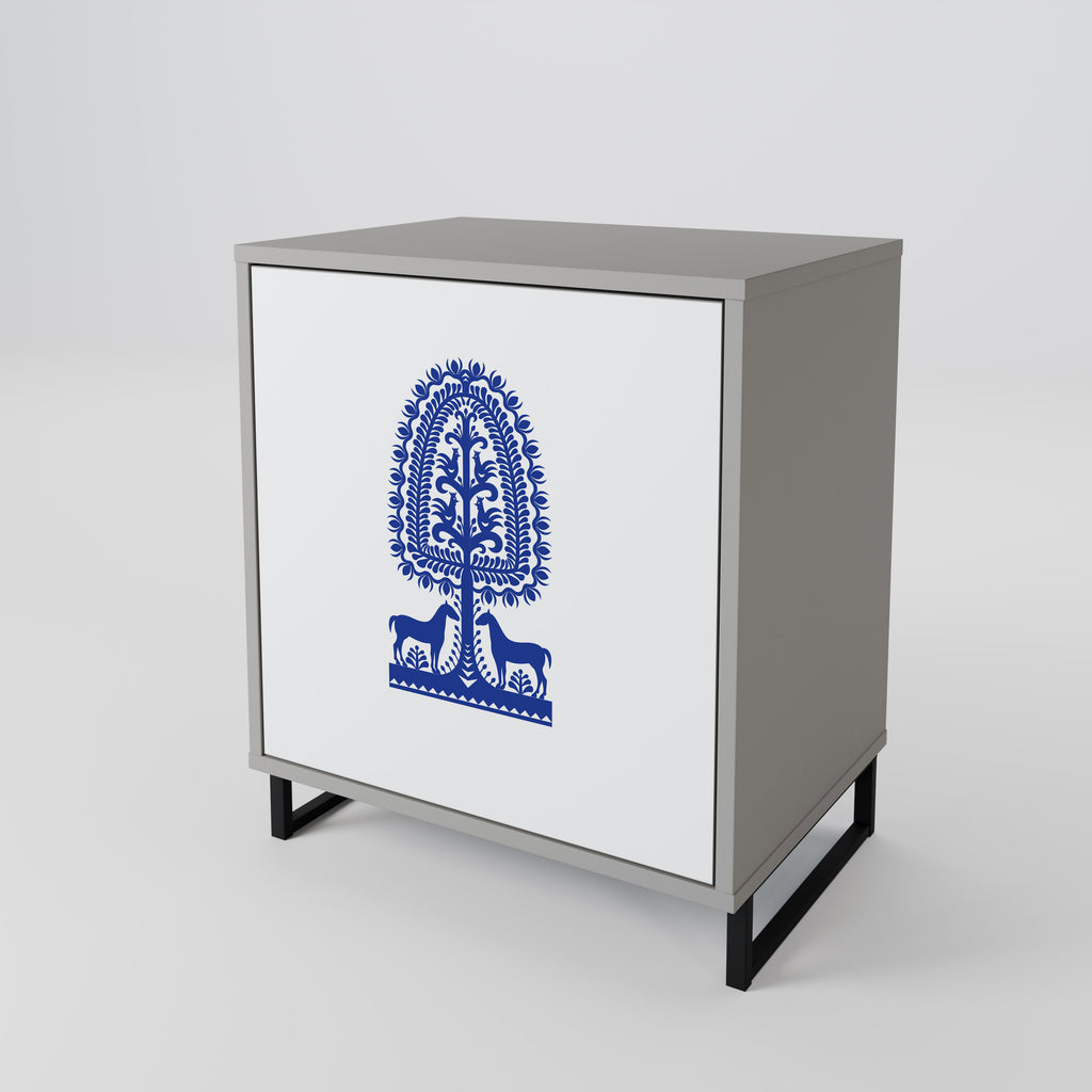 Aparador de una puerta de arte popular polaco en acabado gris