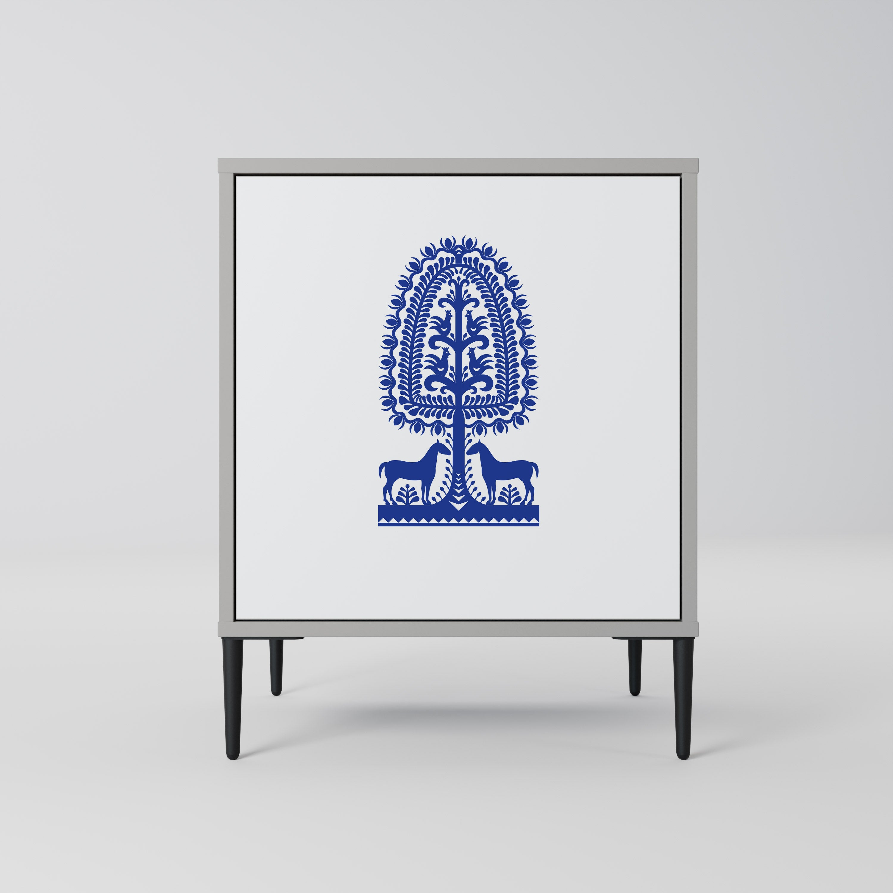 Aparador de una puerta de arte popular polaco en acabado gris