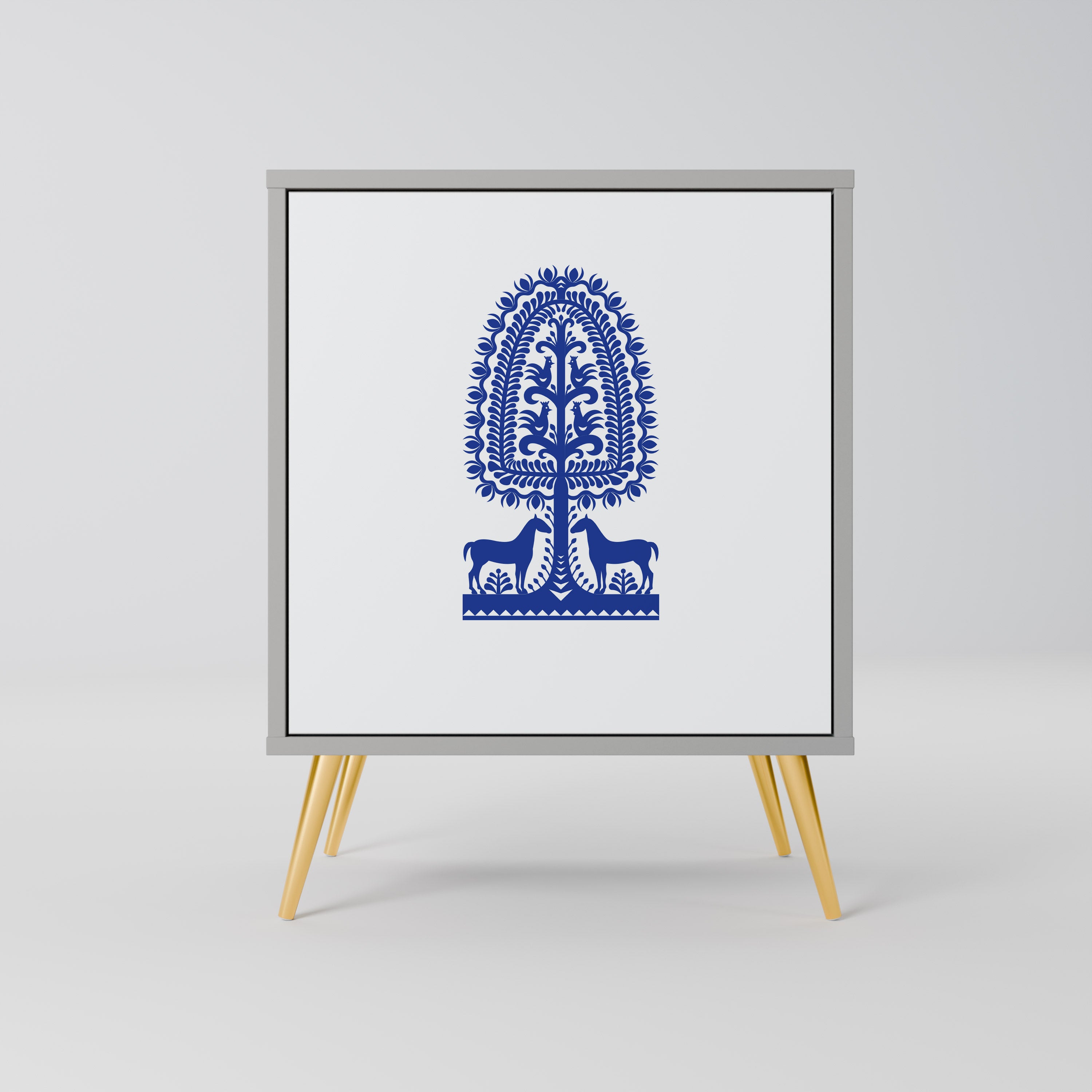 Aparador de una puerta de arte popular polaco en acabado gris