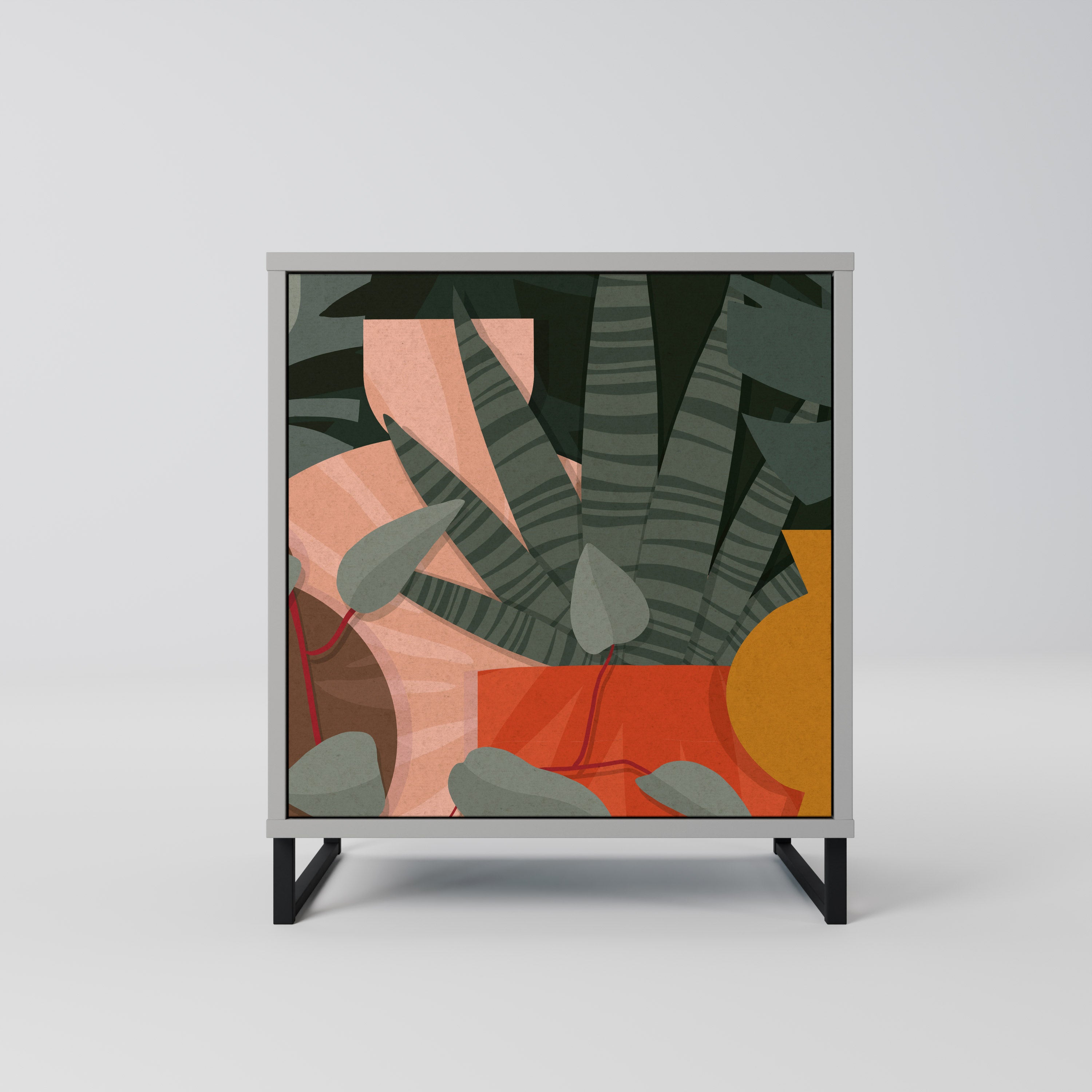 Aparador TROPICAL COMPOSITION de 1 puerta en acabado gris