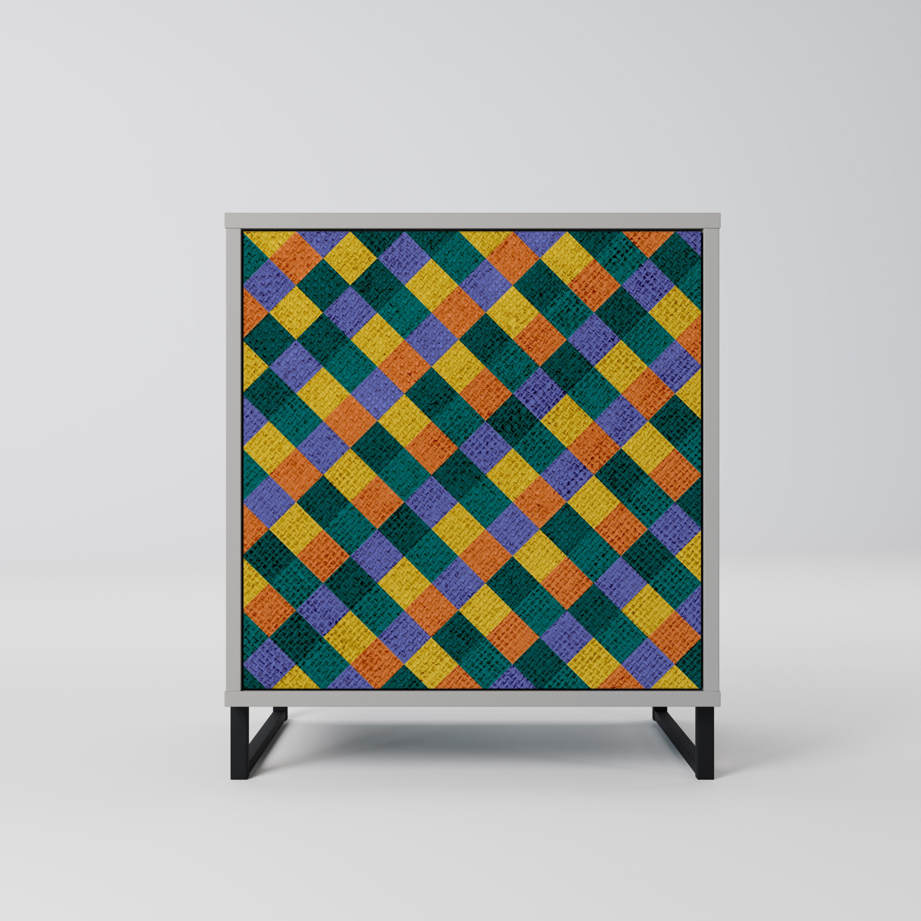 Aparador de 1 puerta PAINTED SQUARES MIX en acabado gris