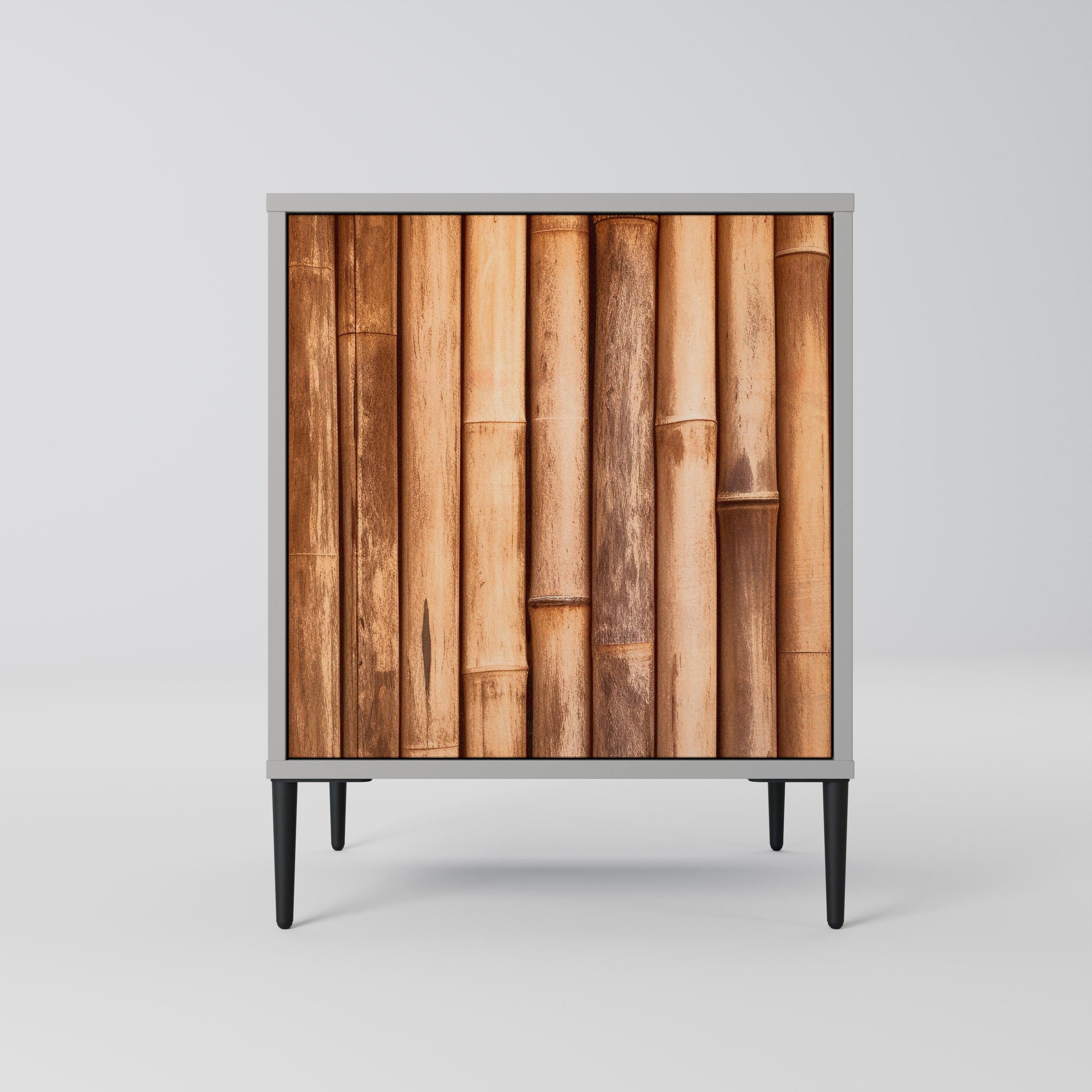 Aparador de una puerta de madera natural con acabado gris