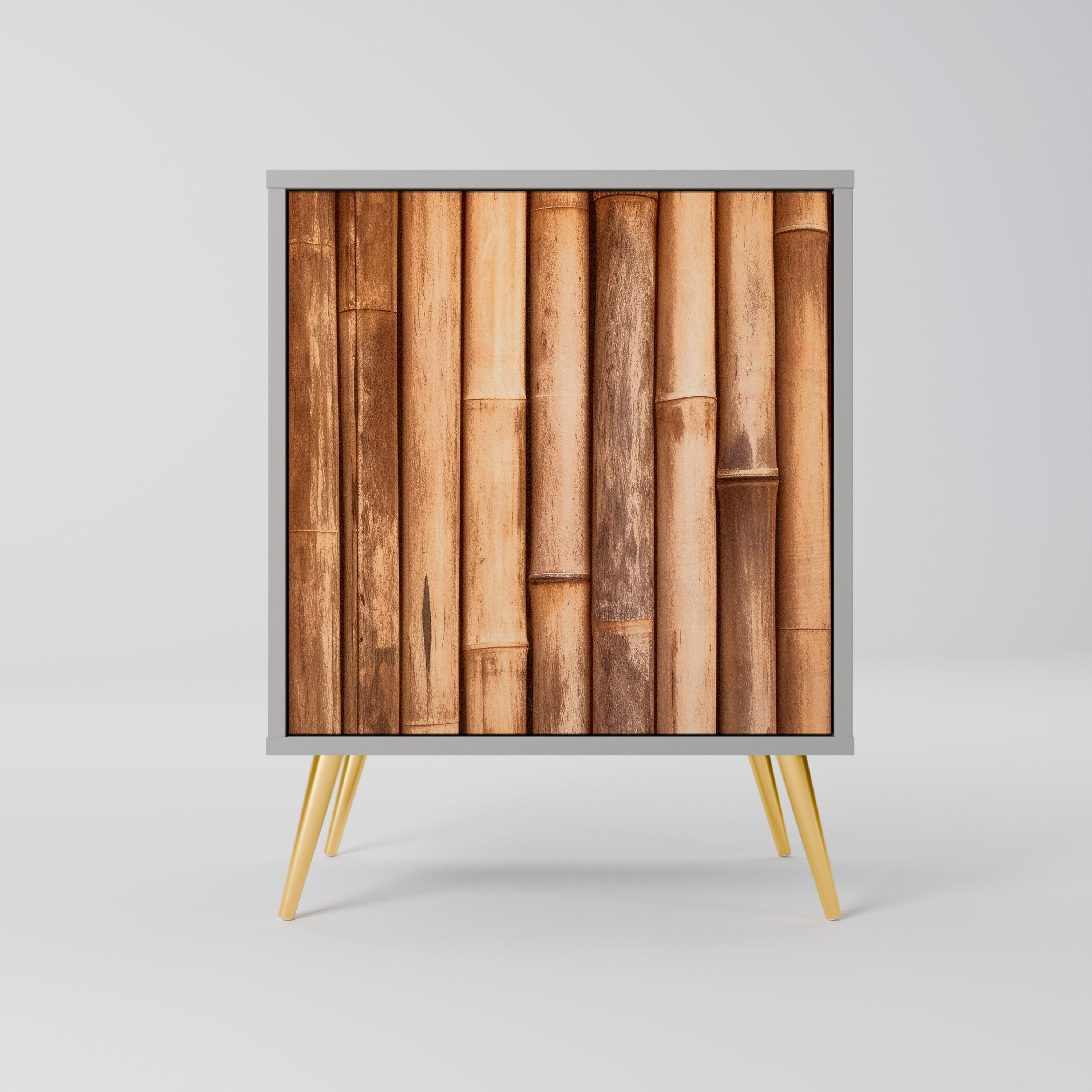 Aparador de una puerta de madera natural con acabado gris