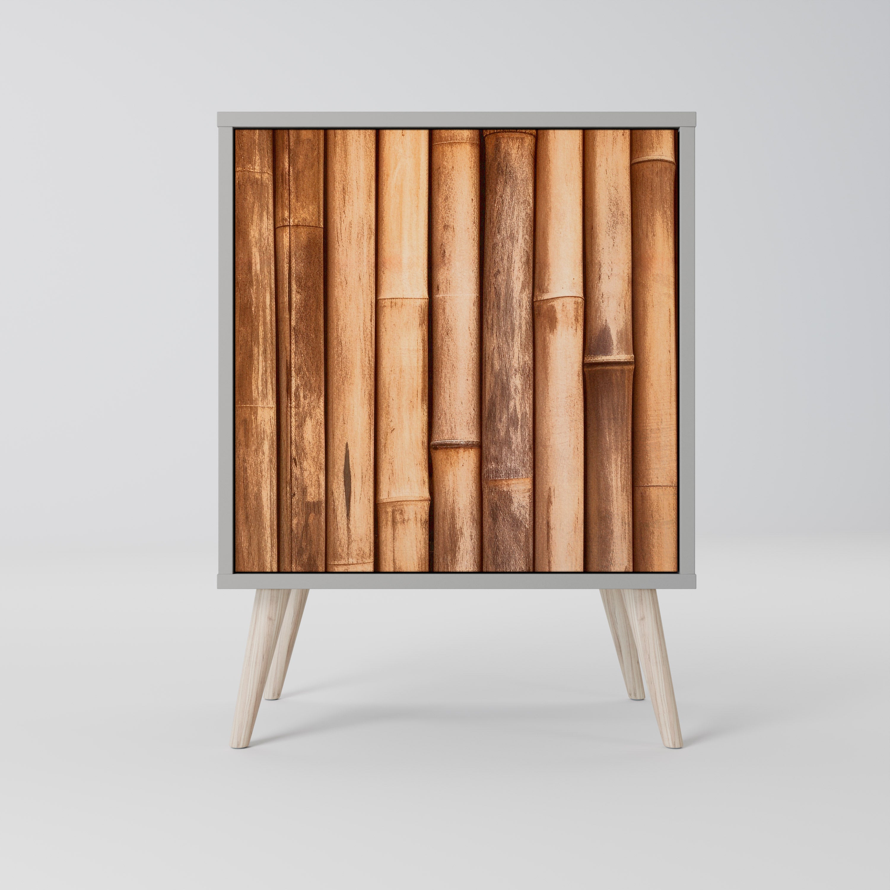 Aparador de una puerta de madera natural con acabado gris