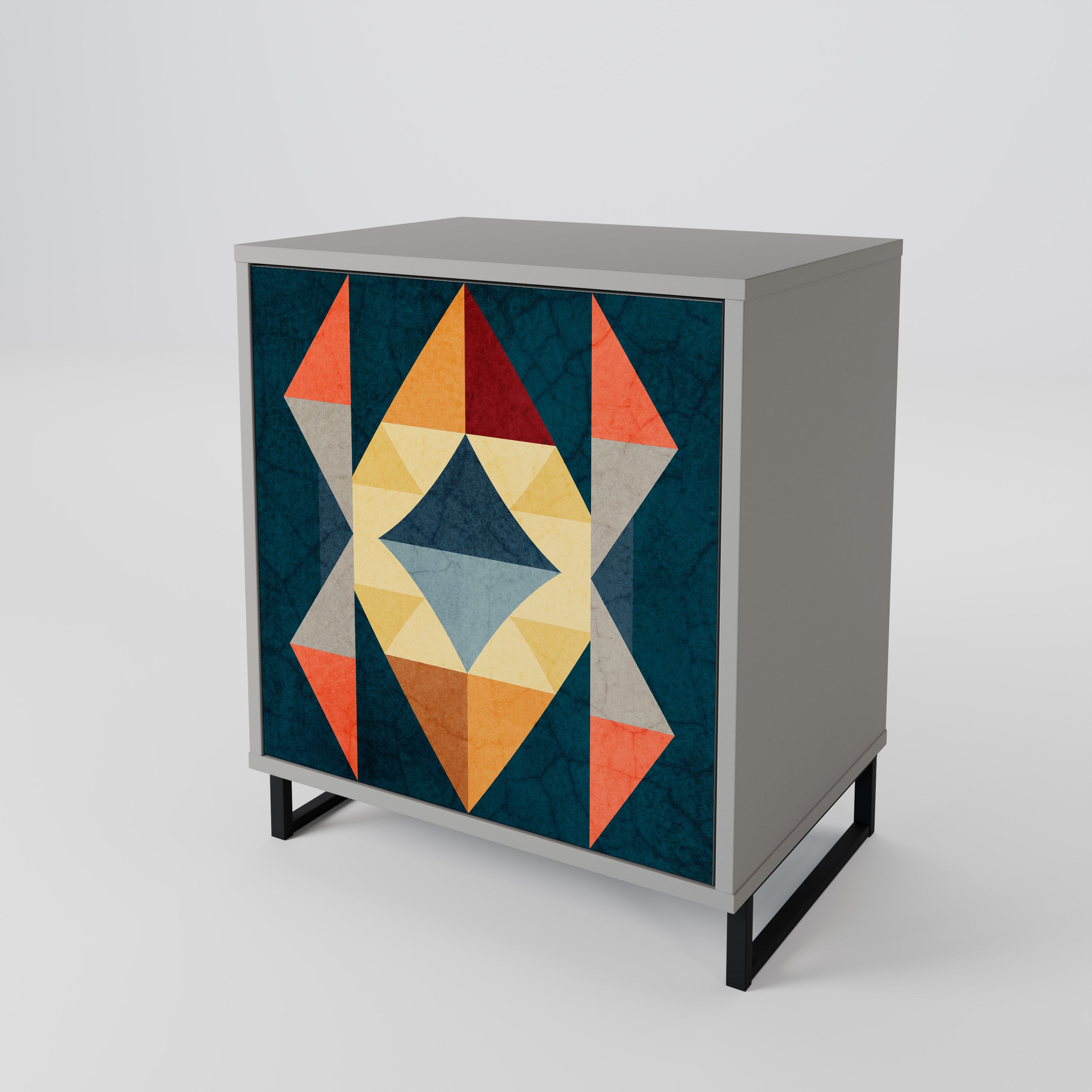 Aparador de 1 puerta CRACKED ILLUSION en acabado gris