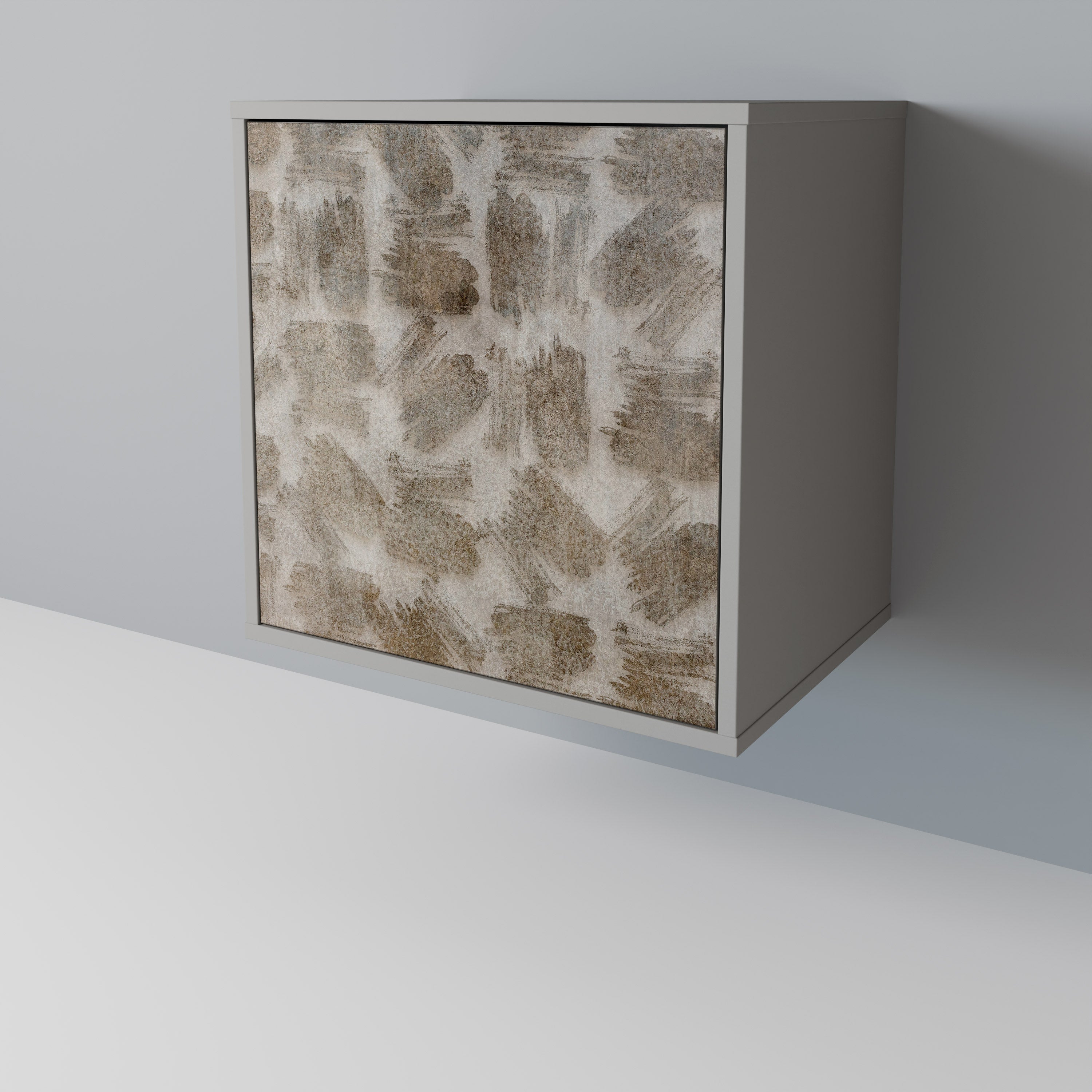 Aparador de 1 puerta con acabado gris, ligeramente borroso