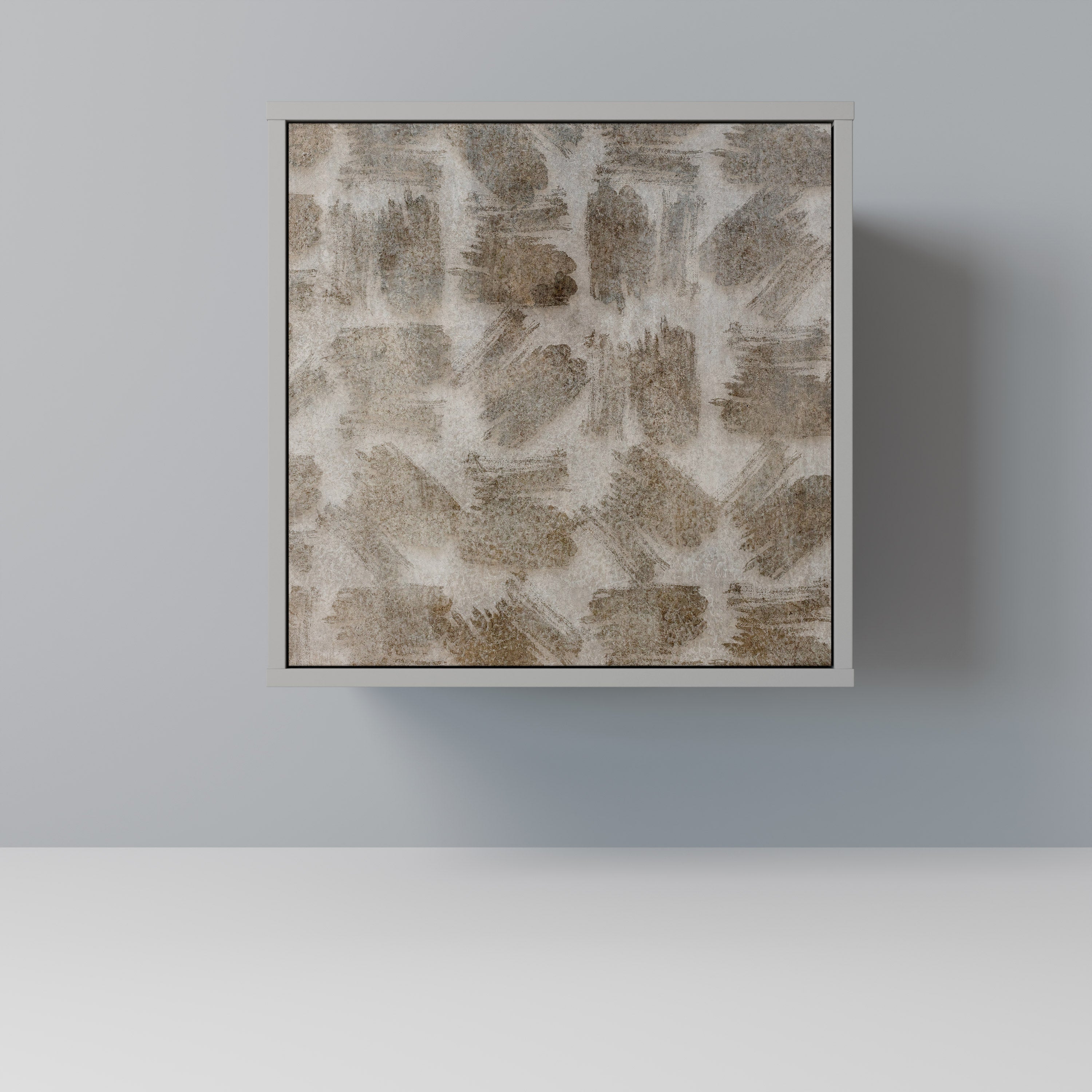 Aparador de 1 puerta con acabado gris, ligeramente borroso