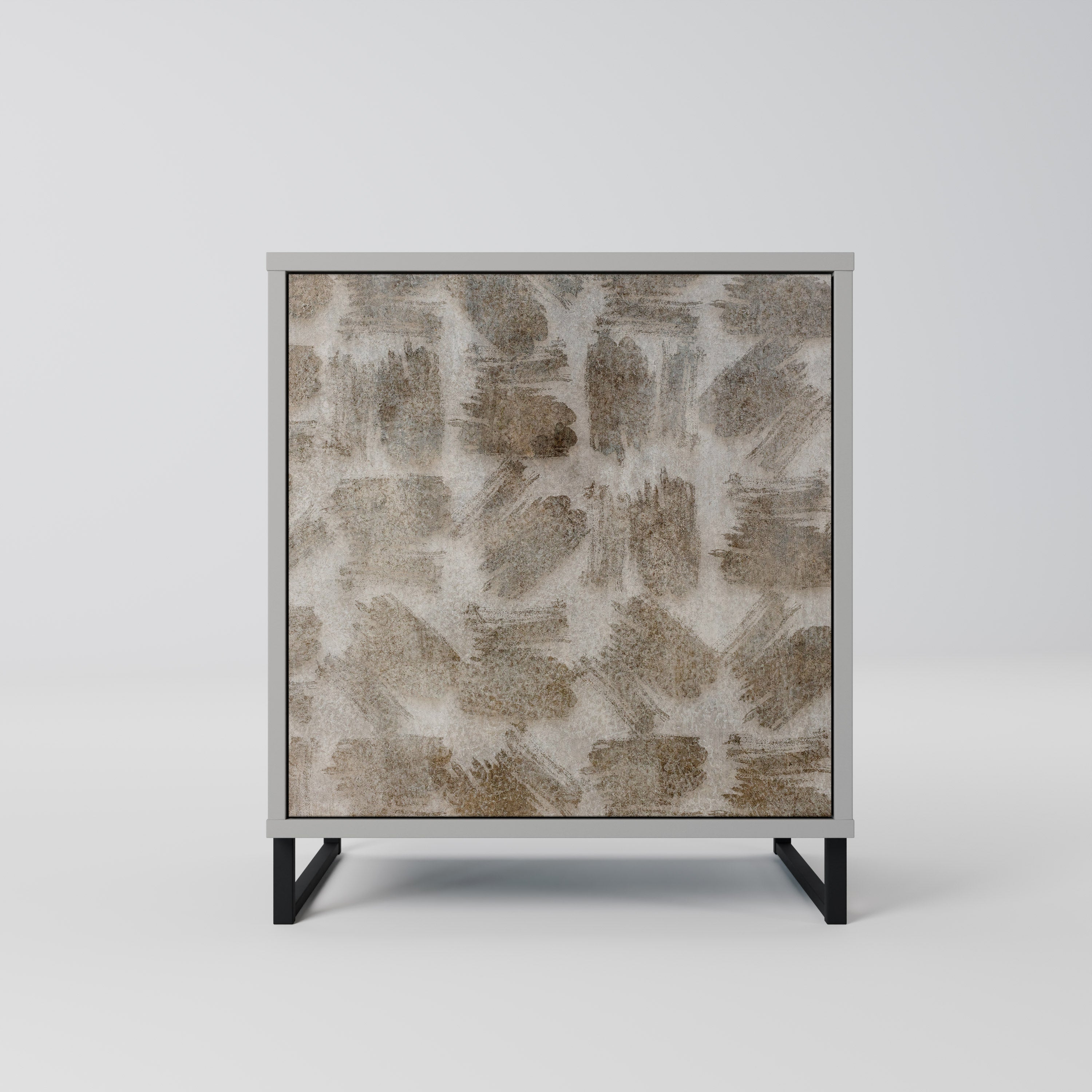 Aparador de 1 puerta con acabado gris, ligeramente borroso