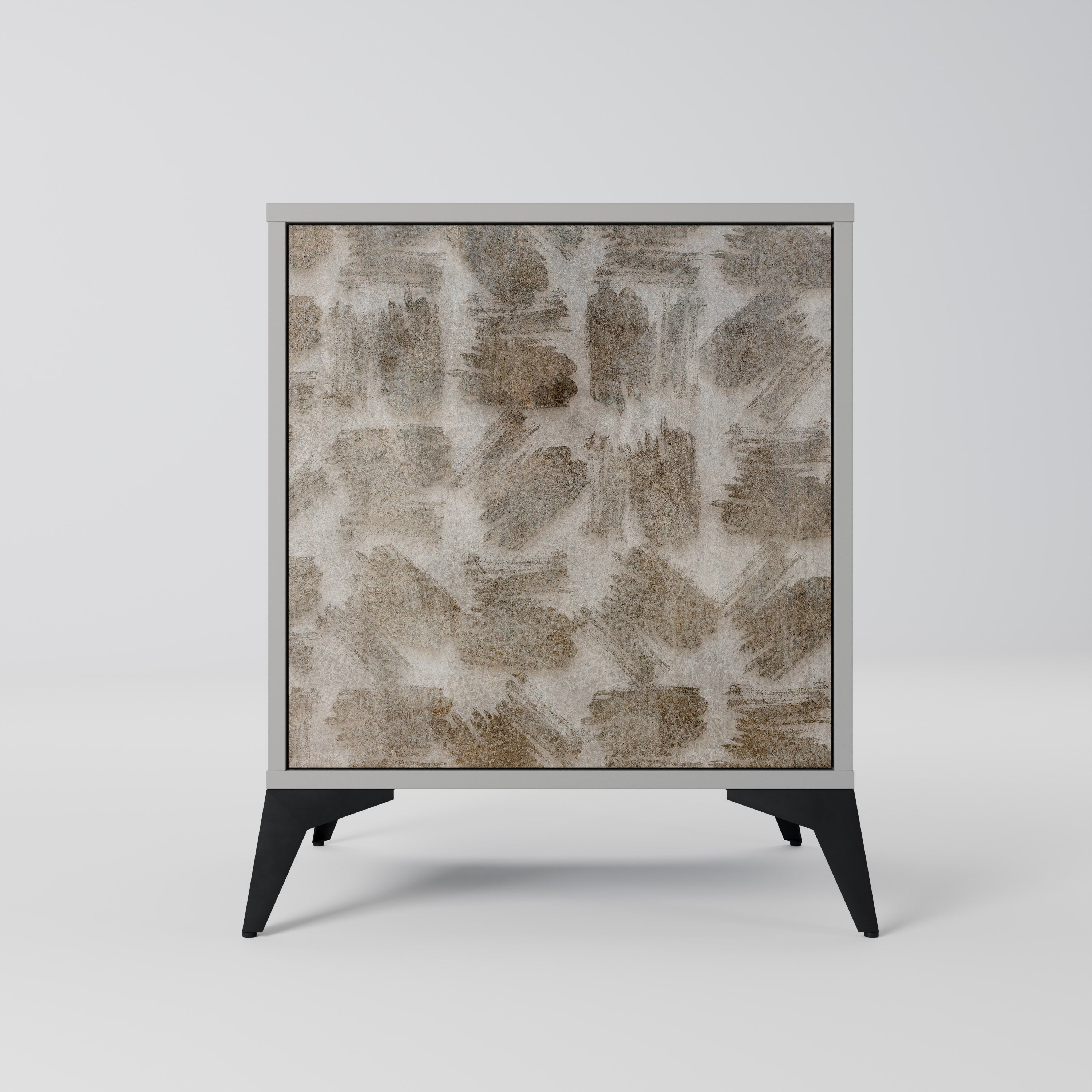 Aparador de 1 puerta con acabado gris, ligeramente borroso