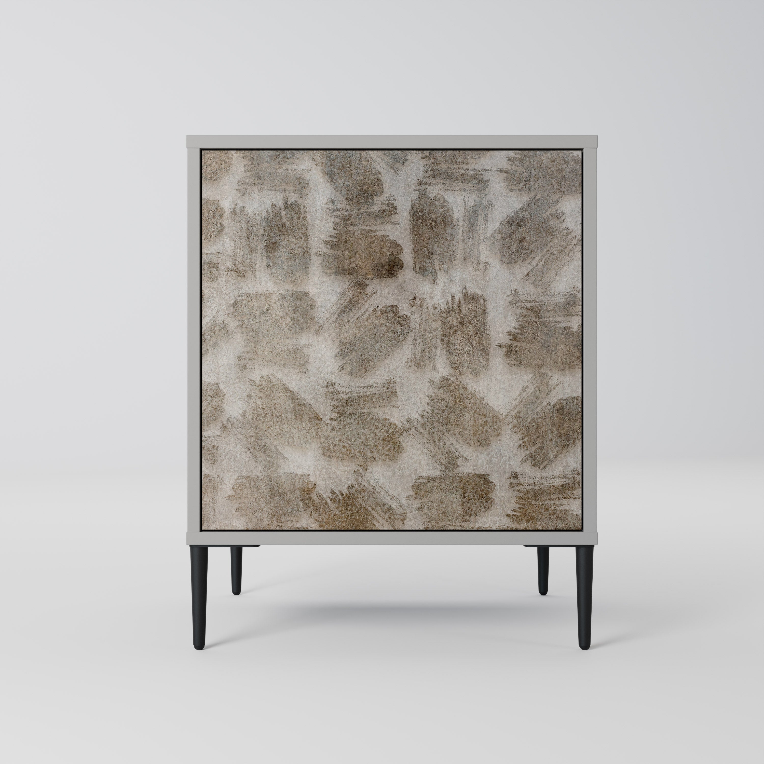 Aparador de 1 puerta con acabado gris, ligeramente borroso