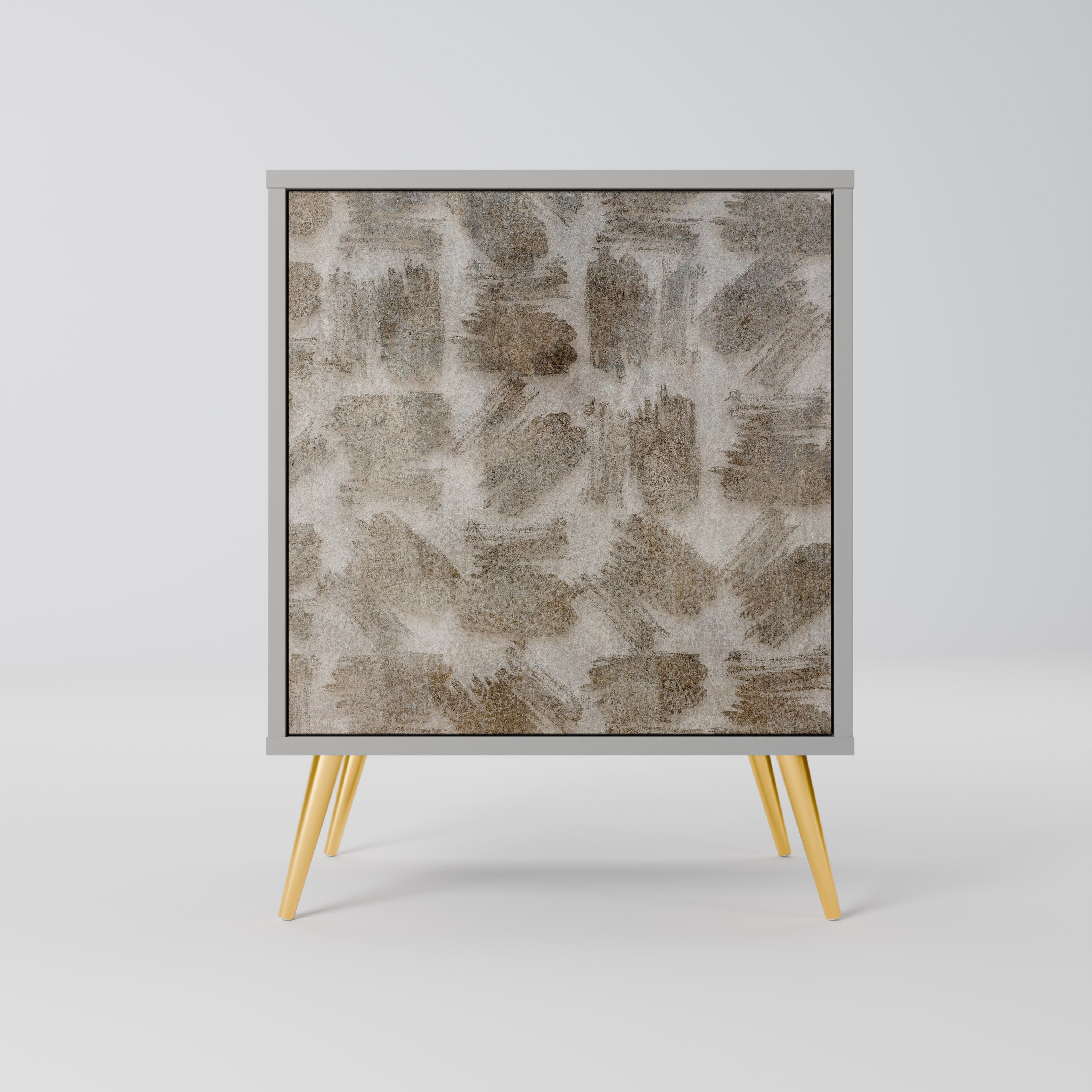 Aparador de 1 puerta con acabado gris, ligeramente borroso