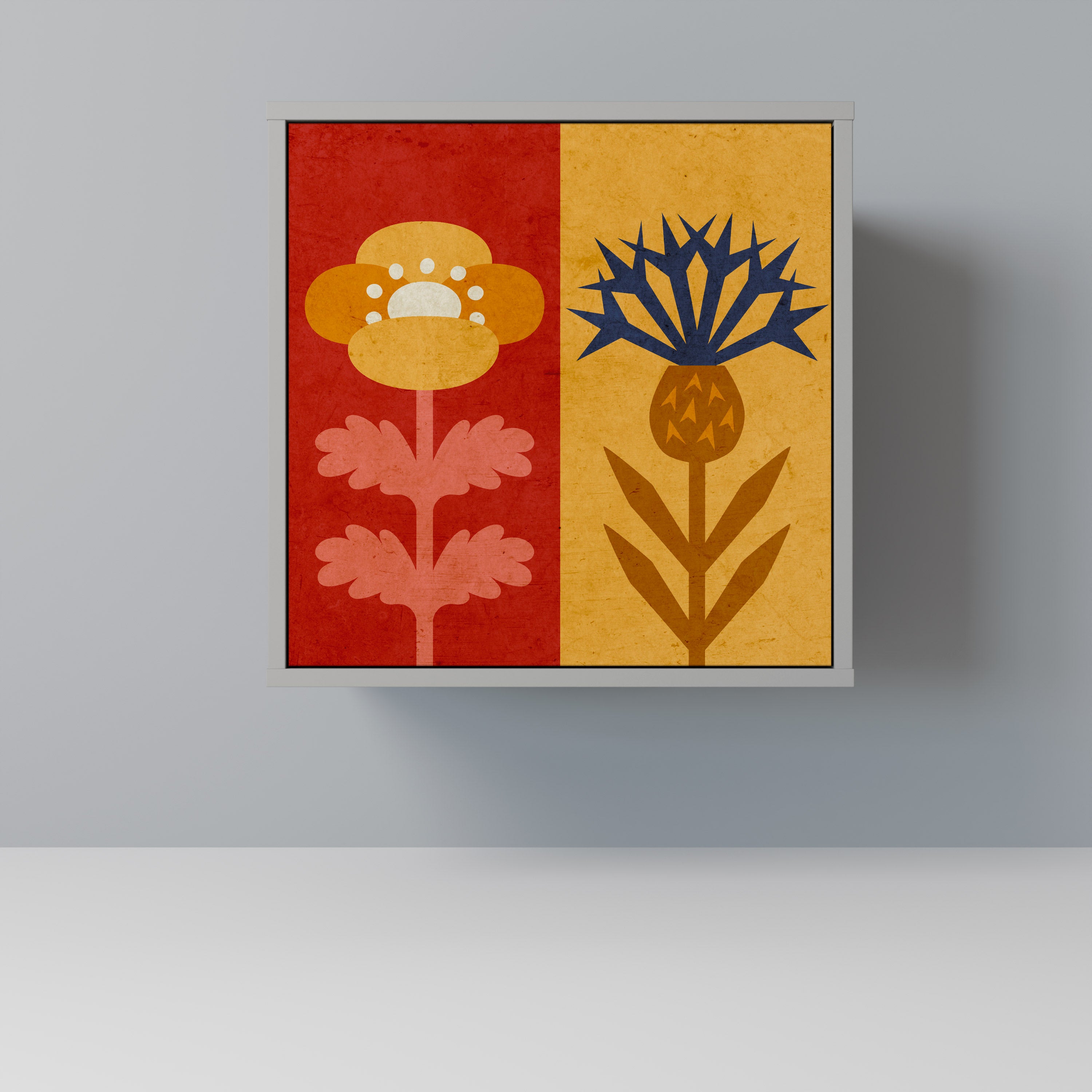 Aparador SCANDIC FLOWERET de 1 puerta en acabado gris