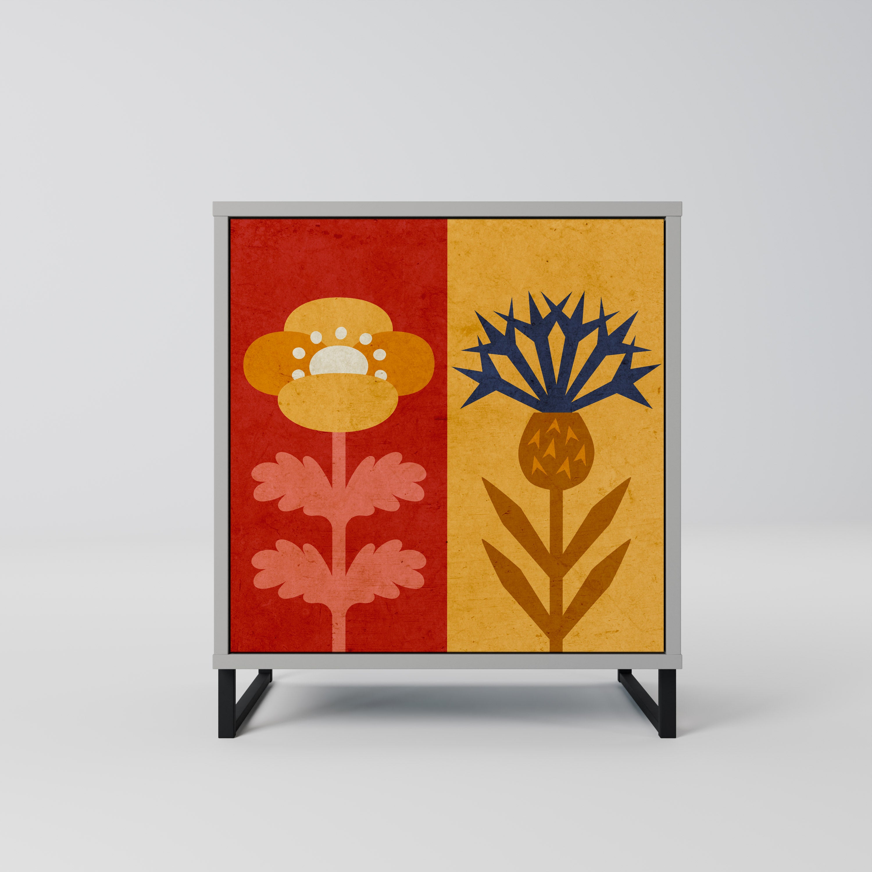 Aparador SCANDIC FLOWERET de 1 puerta en acabado gris