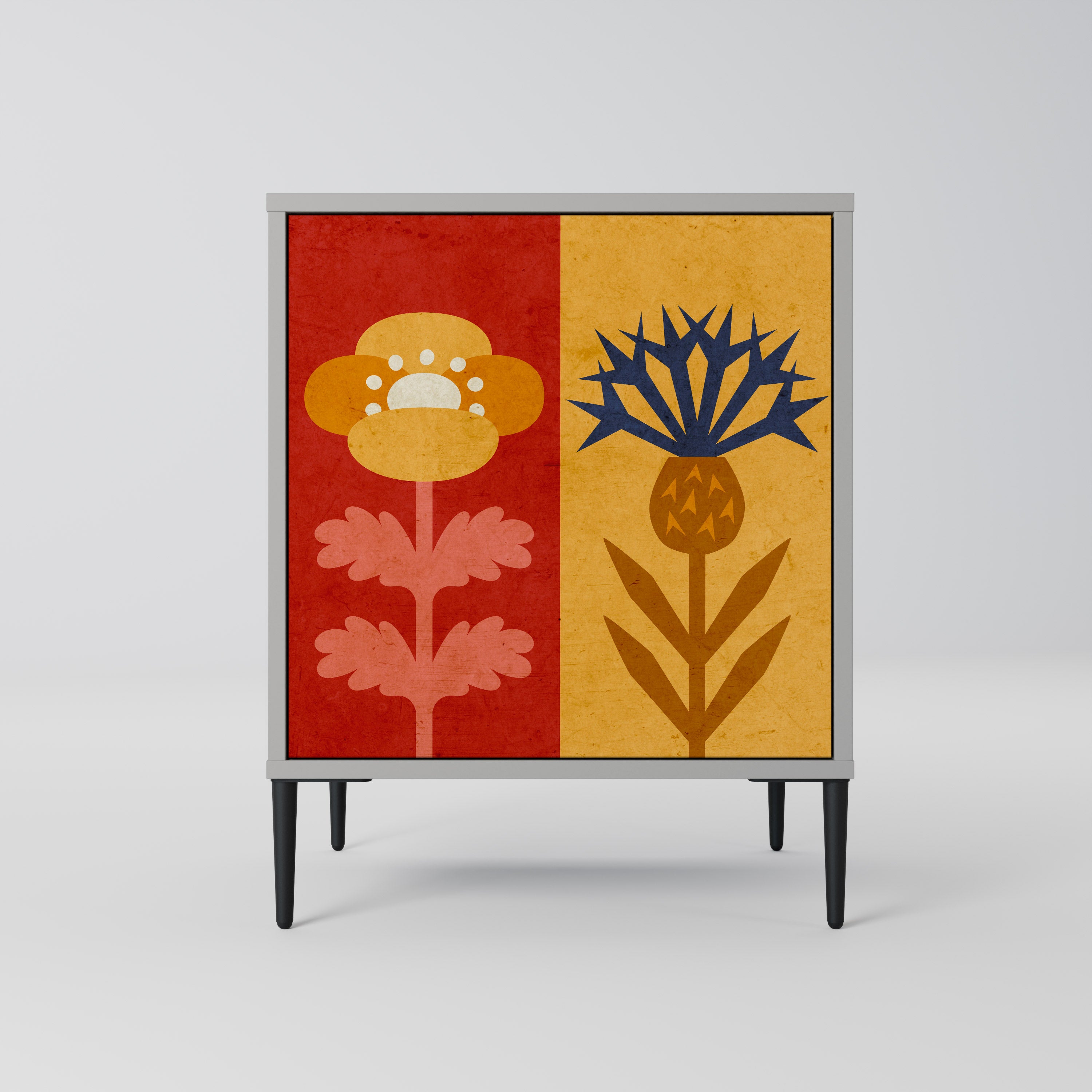 Aparador SCANDIC FLOWERET de 1 puerta en acabado gris