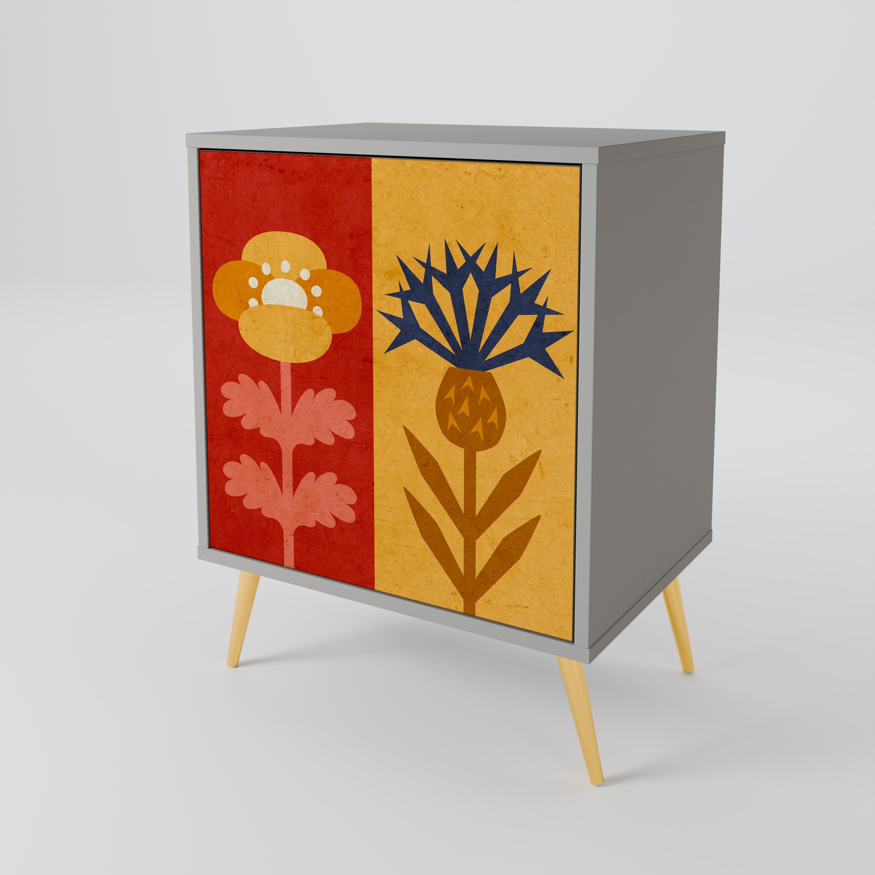 Aparador SCANDIC FLOWERET de 1 puerta en acabado gris