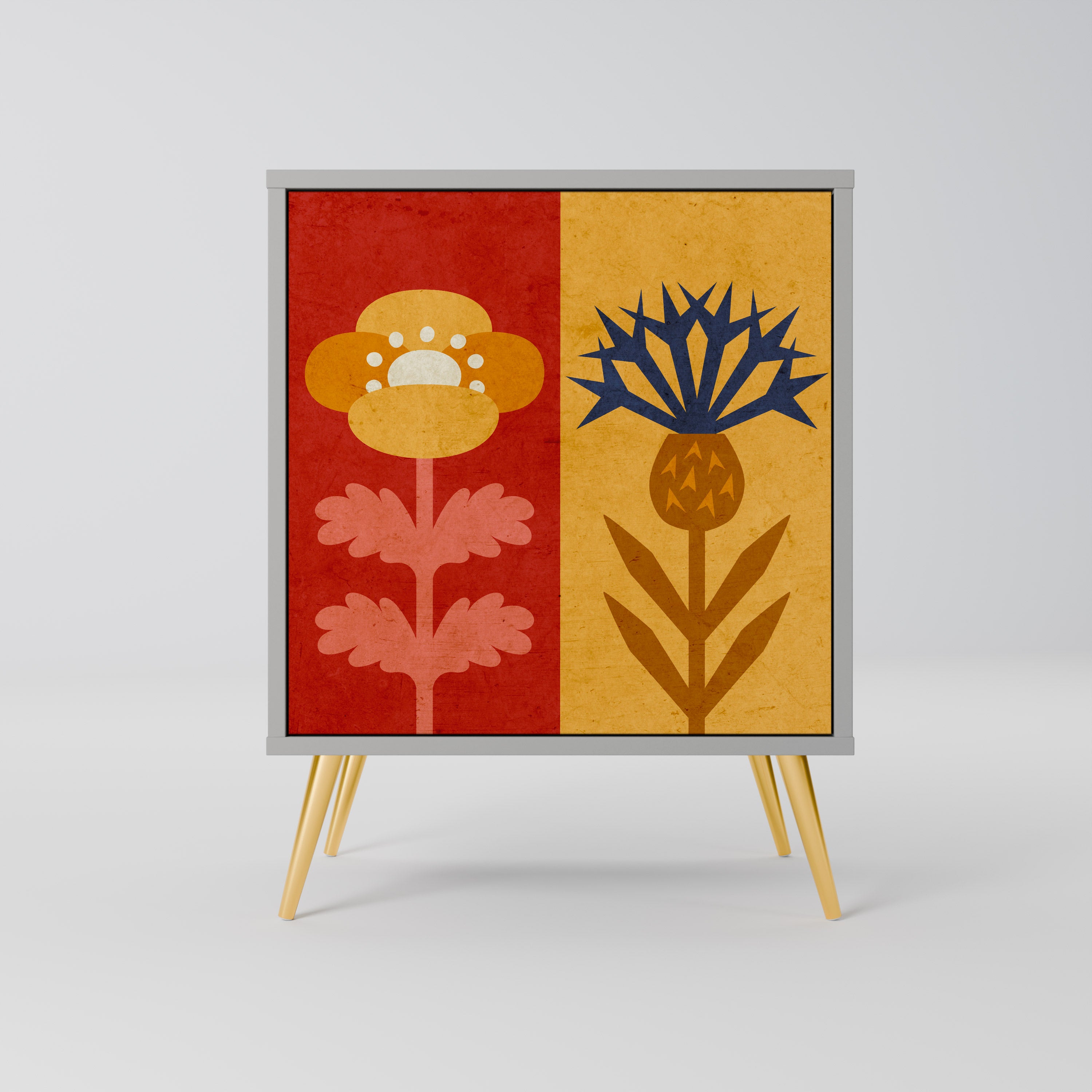 Aparador SCANDIC FLOWERET de 1 puerta en acabado gris