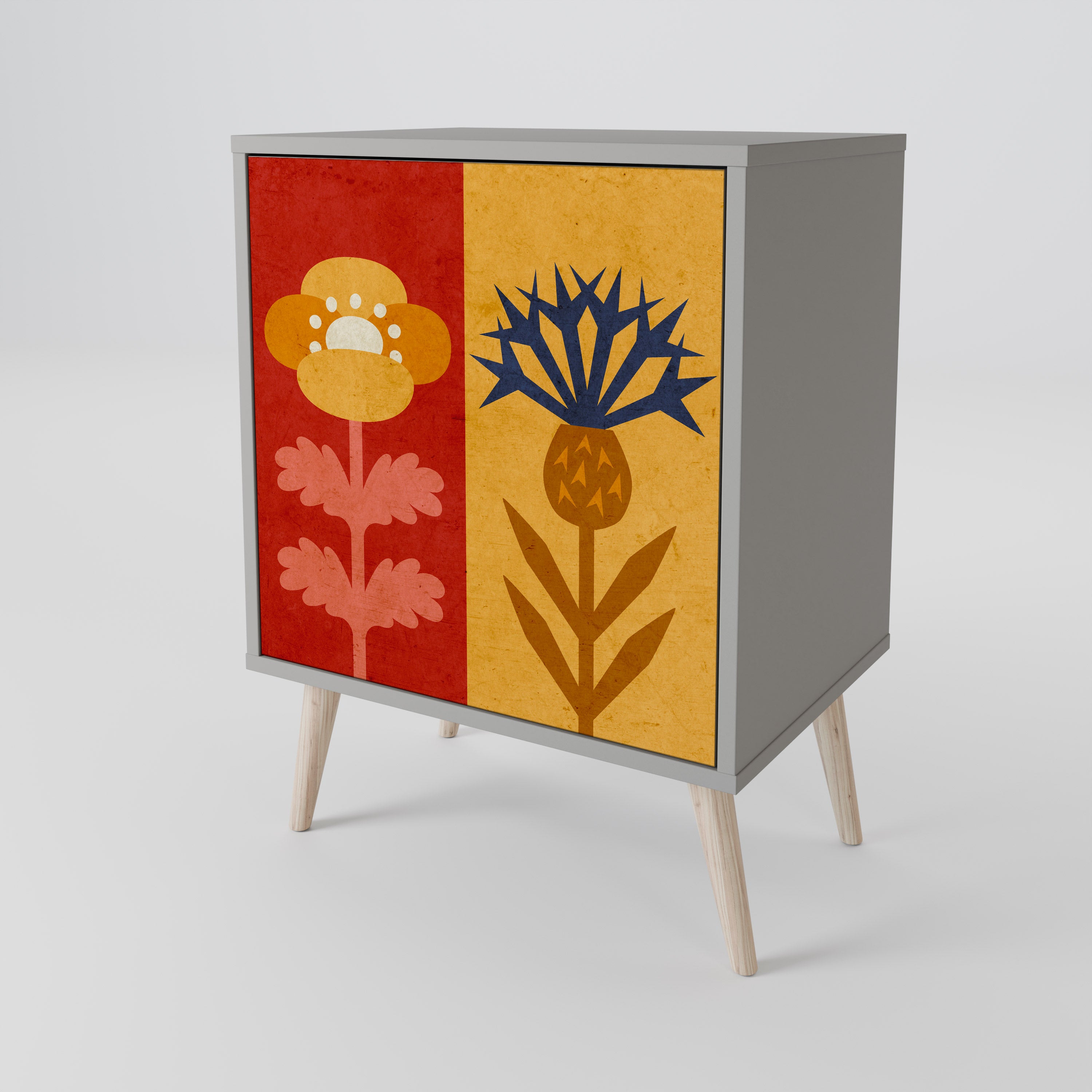 Aparador SCANDIC FLOWERET de 1 puerta en acabado gris